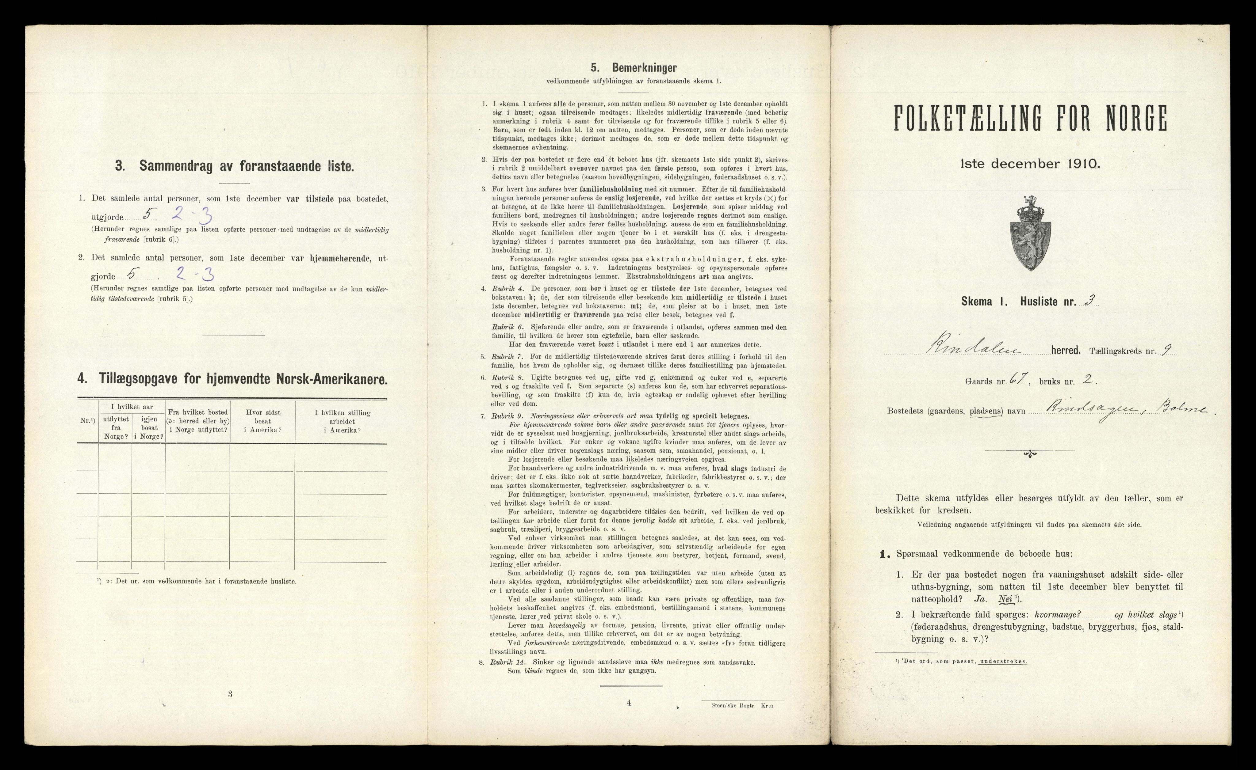 RA, 1910 census for Rindal, 1910, p. 755