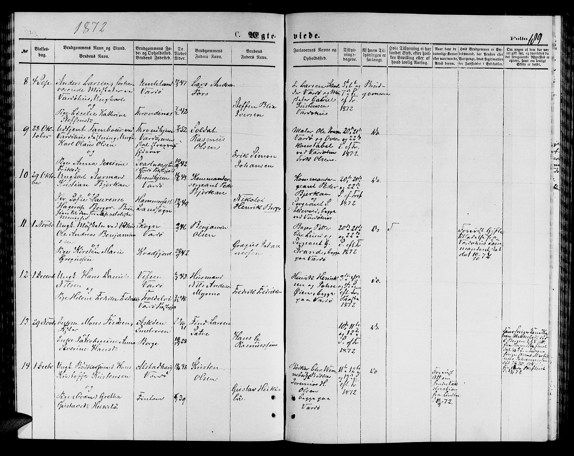 Vardø sokneprestkontor, AV/SATØ-S-1332/H/Hb/L0003klokker: Parish register (copy) no. 3, 1871-1878, p. 189