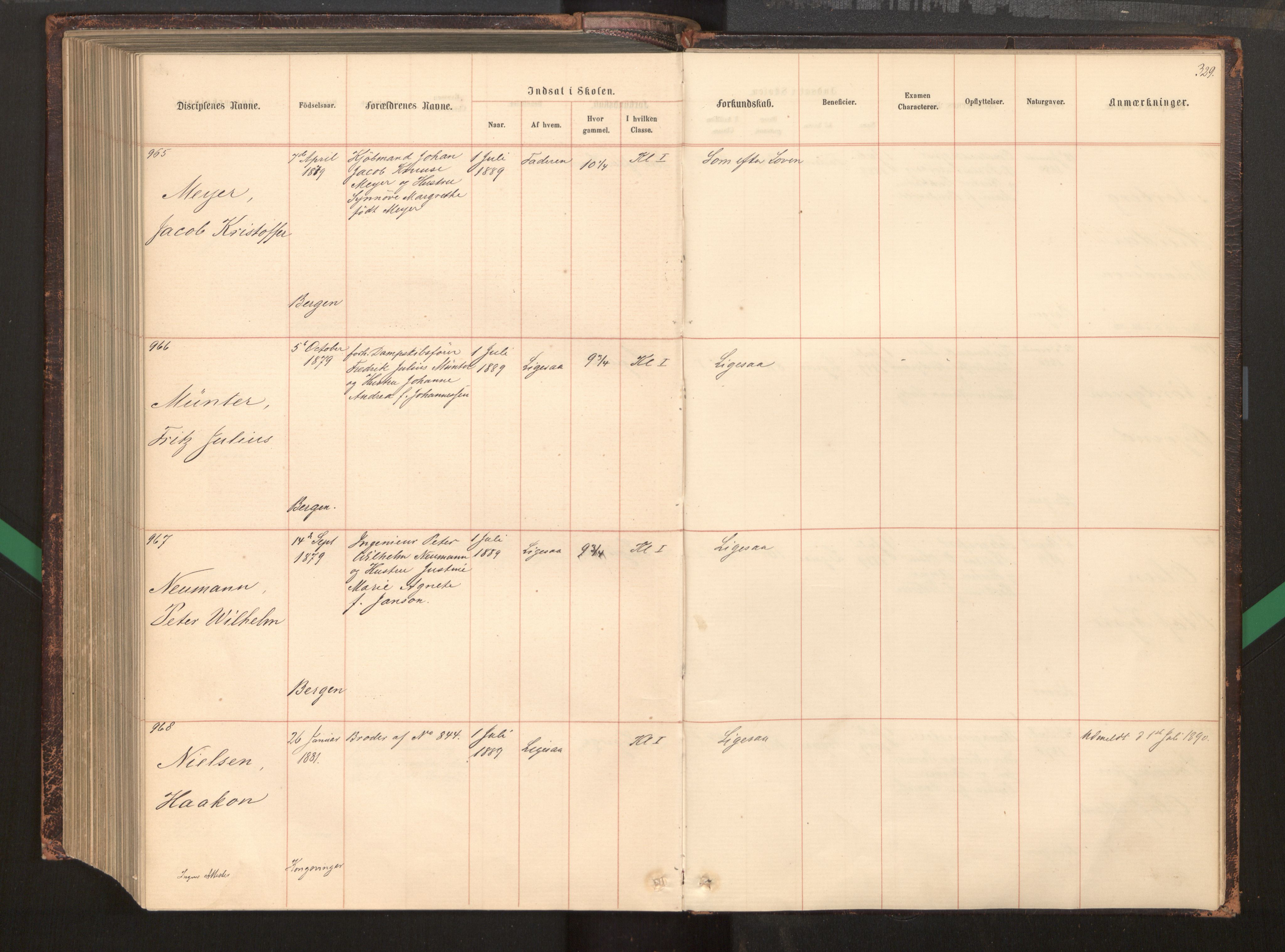 Bergen katedralskole - VI Skolens elever og privatister, AV/SAB-SAB-5400-6/A/Aa/L0002: Manntall, skolens elever, 1860-1890, p. 329