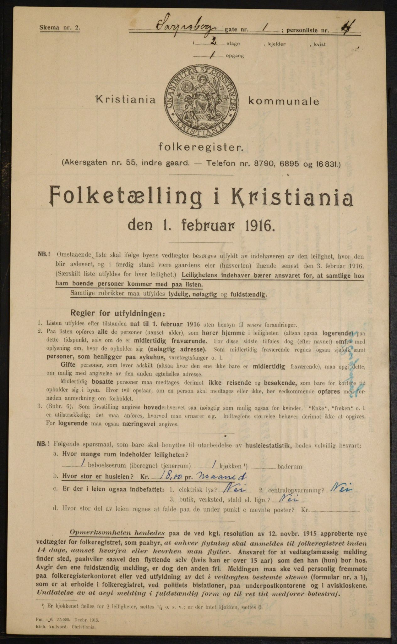 OBA, Municipal Census 1916 for Kristiania, 1916, p. 91313