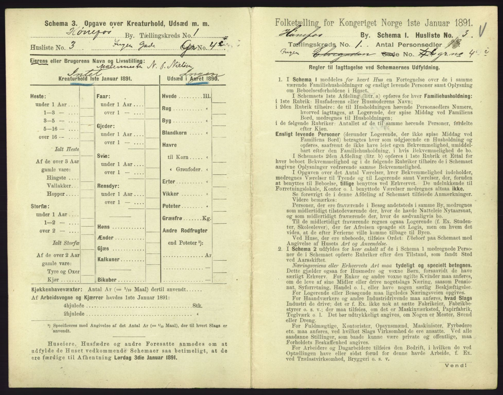 RA, 1891 census for 0601 Hønefoss, 1891, p. 71