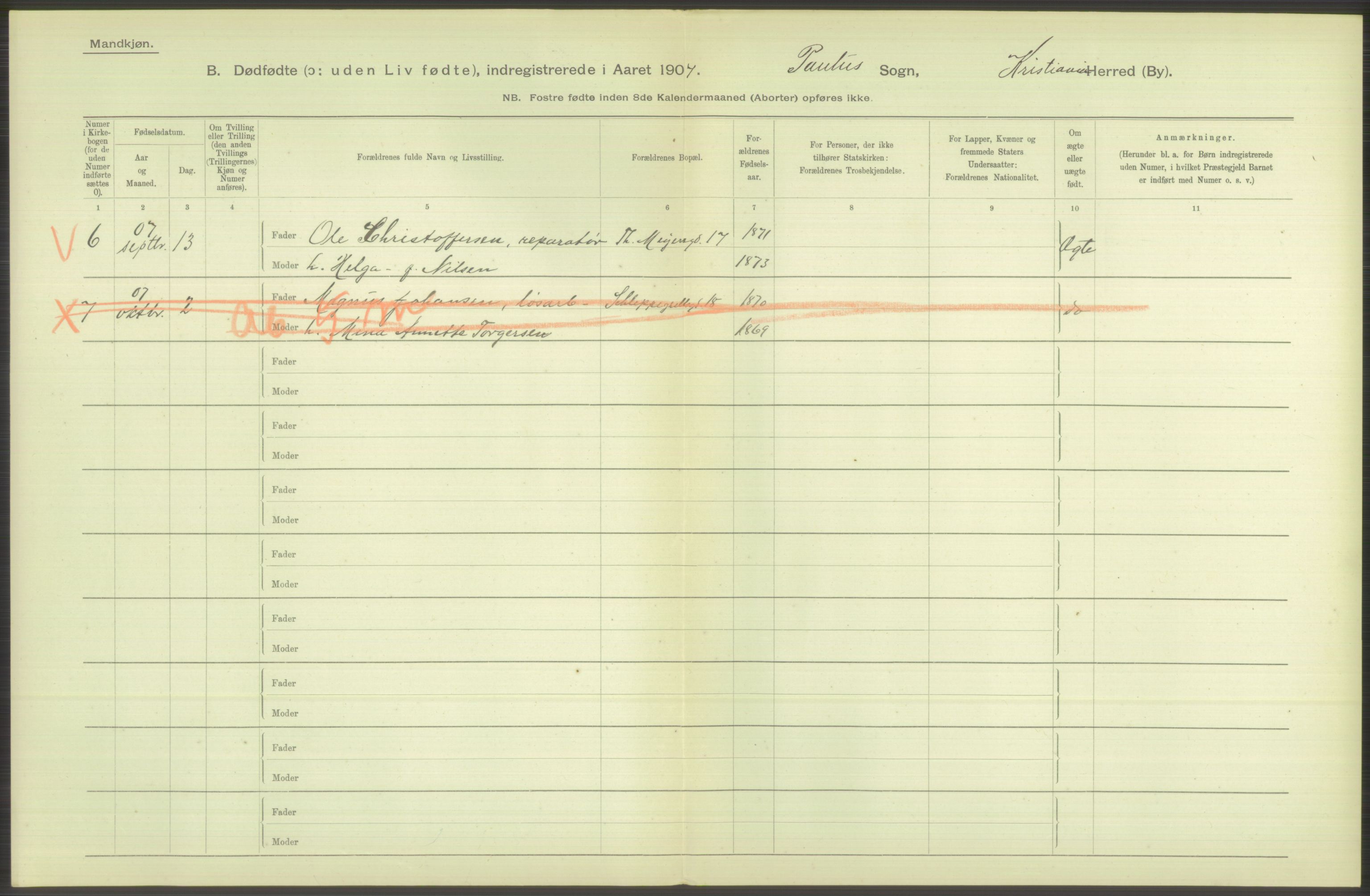 Statistisk sentralbyrå, Sosiodemografiske emner, Befolkning, RA/S-2228/D/Df/Dfa/Dfae/L0010: Kristiania: Døde, dødfødte, 1907, p. 80