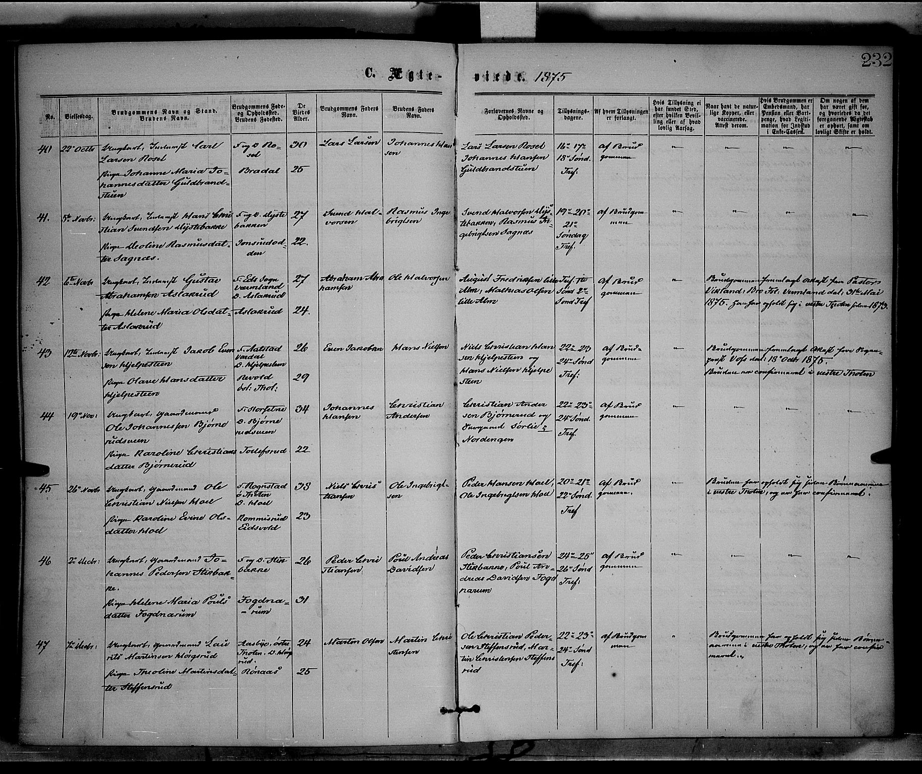 Vestre Toten prestekontor, SAH/PREST-108/H/Ha/Haa/L0008: Parish register (official) no. 8, 1870-1877, p. 232