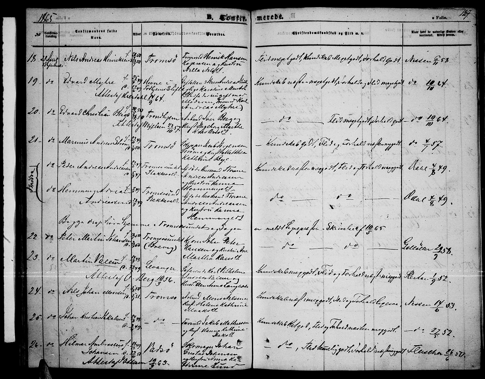 Tromsø sokneprestkontor/stiftsprosti/domprosti, AV/SATØ-S-1343/G/Gb/L0006klokker: Parish register (copy) no. 6, 1857-1866, p. 127