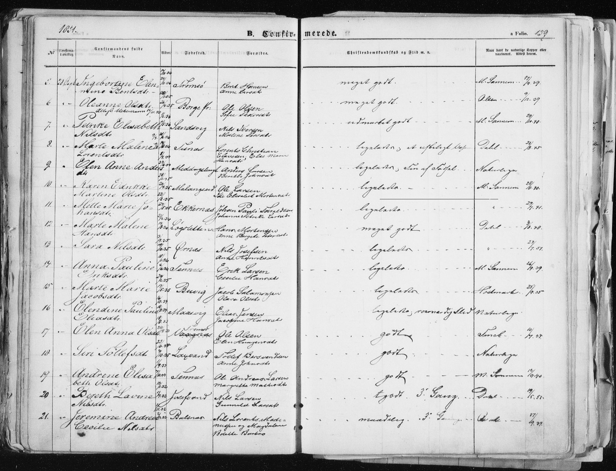 Tromsø sokneprestkontor/stiftsprosti/domprosti, SATØ/S-1343/G/Ga/L0010kirke: Parish register (official) no. 10, 1848-1855, p. 159