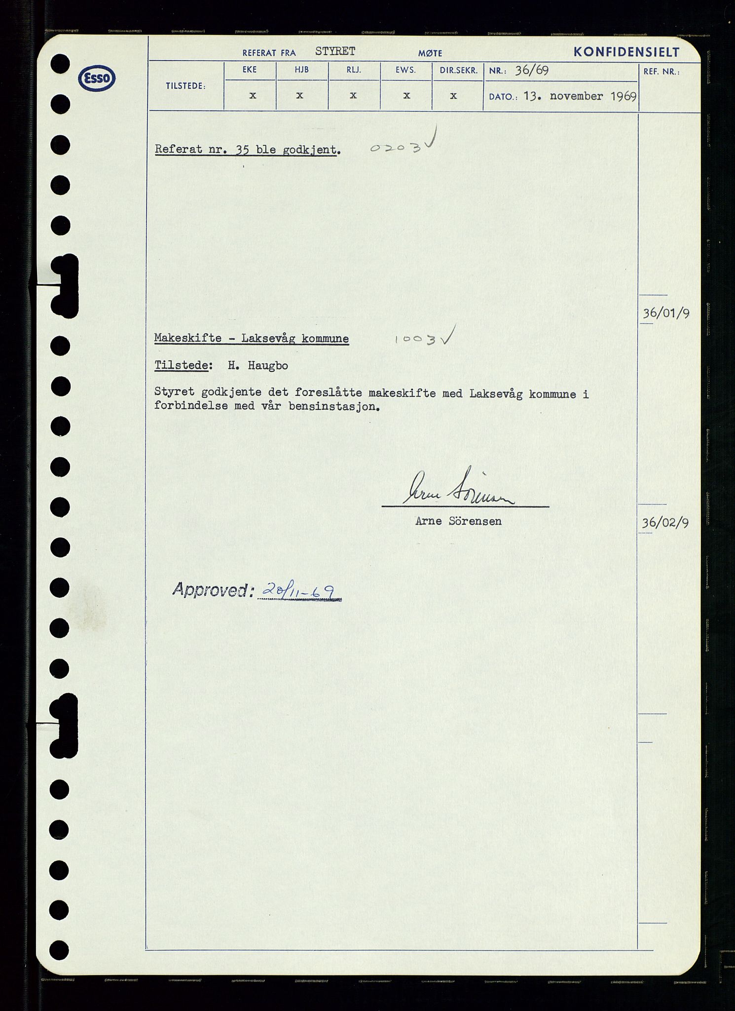 Pa 0982 - Esso Norge A/S, SAST/A-100448/A/Aa/L0003/0001: Den administrerende direksjon Board minutes (styrereferater) og Bedriftforsamlingsprotokoll / Den administrerende direksjon Board minutes (styrereferater), 1969, p. 41