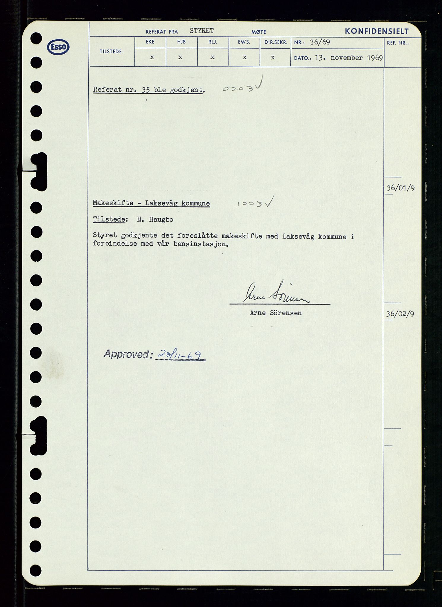 Pa 0982 - Esso Norge A/S, AV/SAST-A-100448/A/Aa/L0003/0001: Den administrerende direksjon Board minutes (styrereferater) og Bedriftforsamlingsprotokoll / Den administrerende direksjon Board minutes (styrereferater), 1969, p. 41