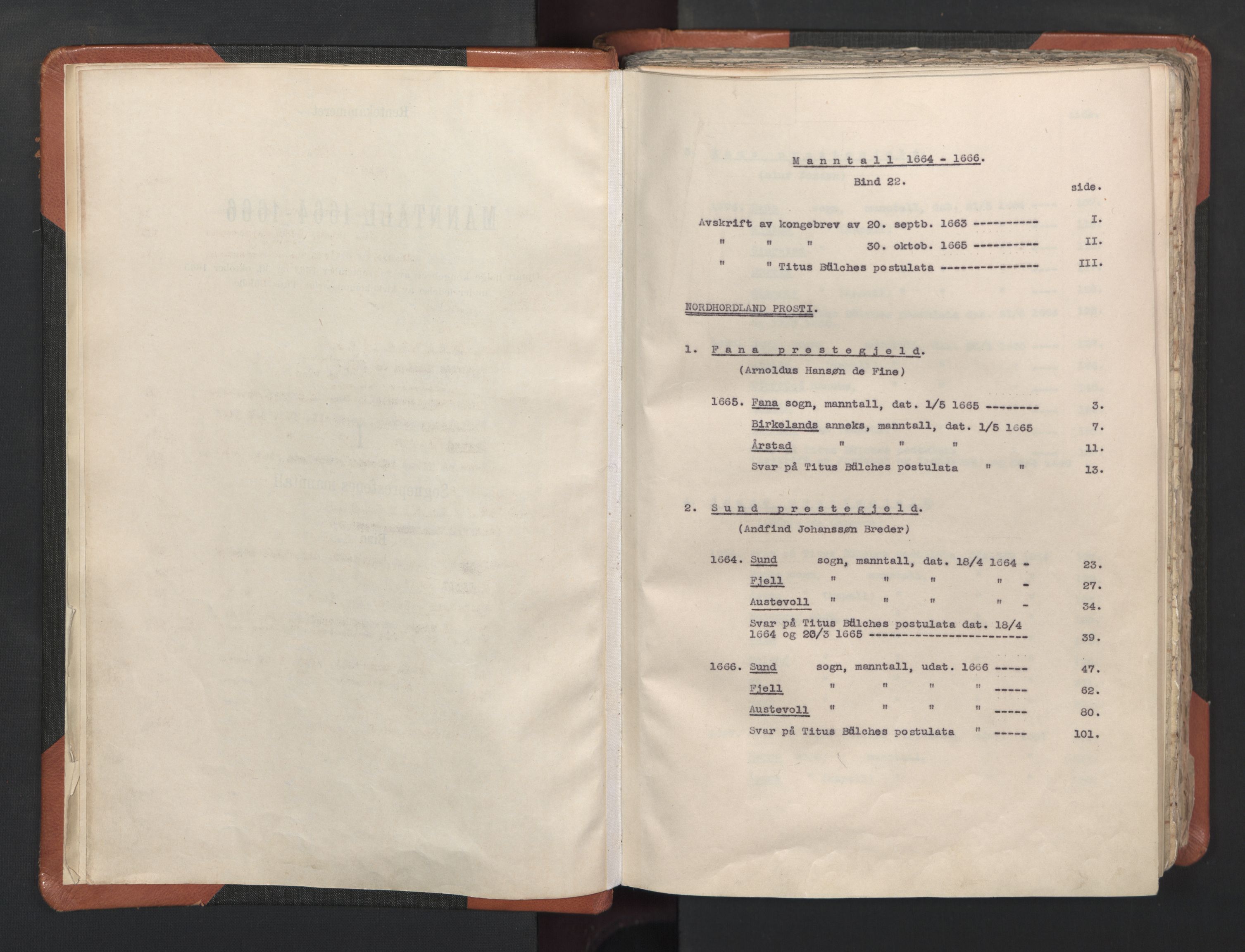 RA, Vicar's Census 1664-1666, no. 22: Nordhordland deanery, 1664-1666