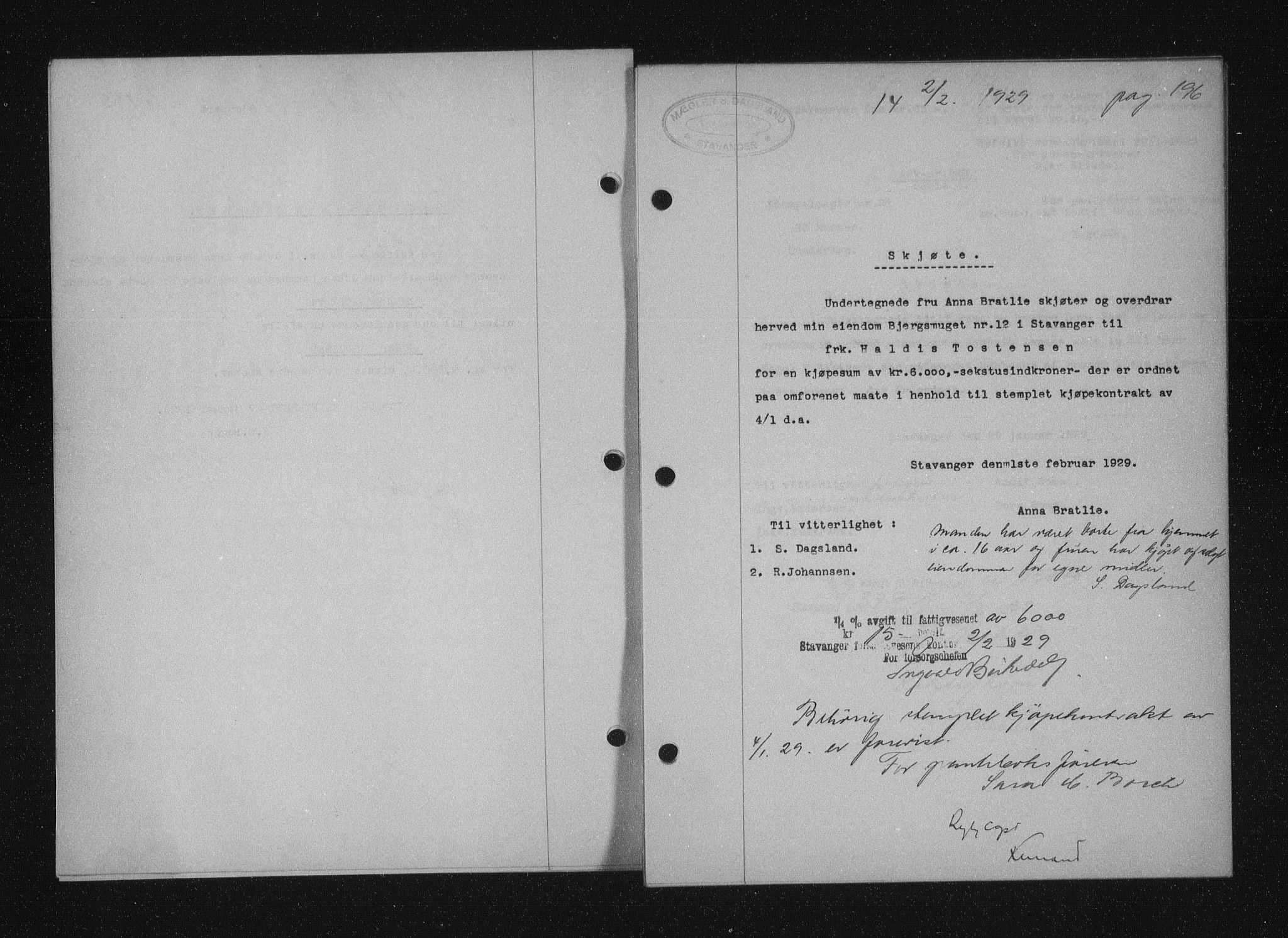 Stavanger byfogd, SAST/A-101408/001/4/41/410/410BB/L0055: Mortgage book no. 43, 1928-1929, Deed date: 02.02.1929