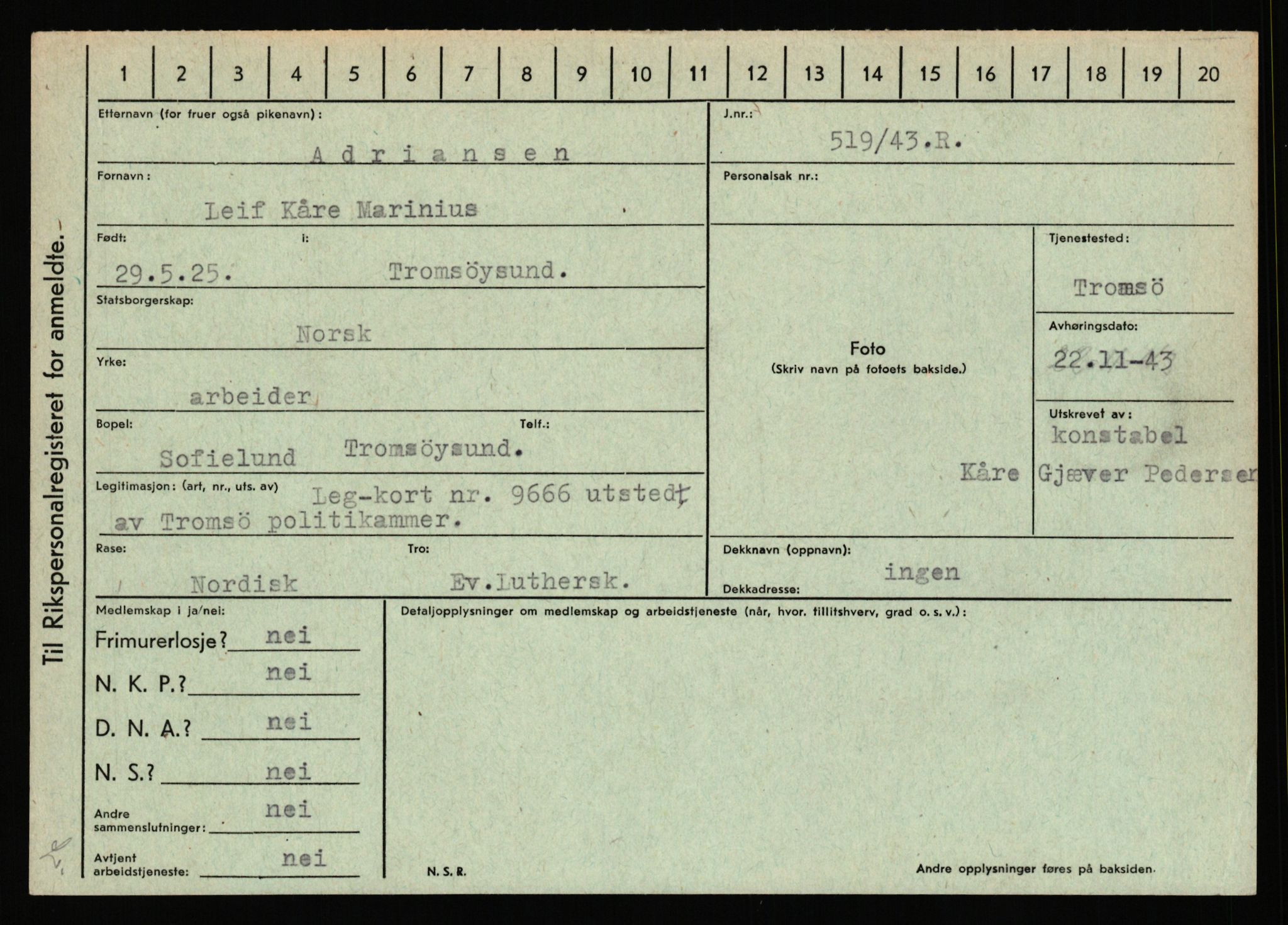 Statspolitiet - Hovedkontoret / Osloavdelingen, AV/RA-S-1329/C/Ca/L0001: Aabakken - Armann, 1943-1945, p. 1147