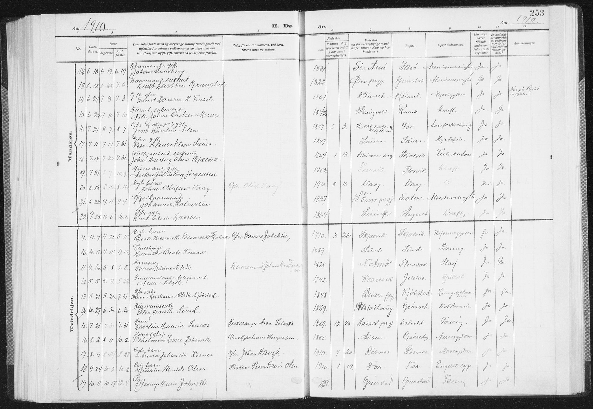 Ministerialprotokoller, klokkerbøker og fødselsregistre - Nordland, SAT/A-1459/805/L0104: Parish register (official) no. 805A09, 1909-1926, p. 253