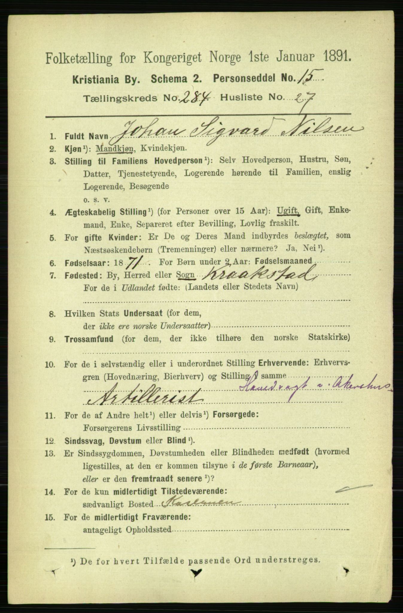 RA, 1891 census for 0301 Kristiania, 1891, p. 174145