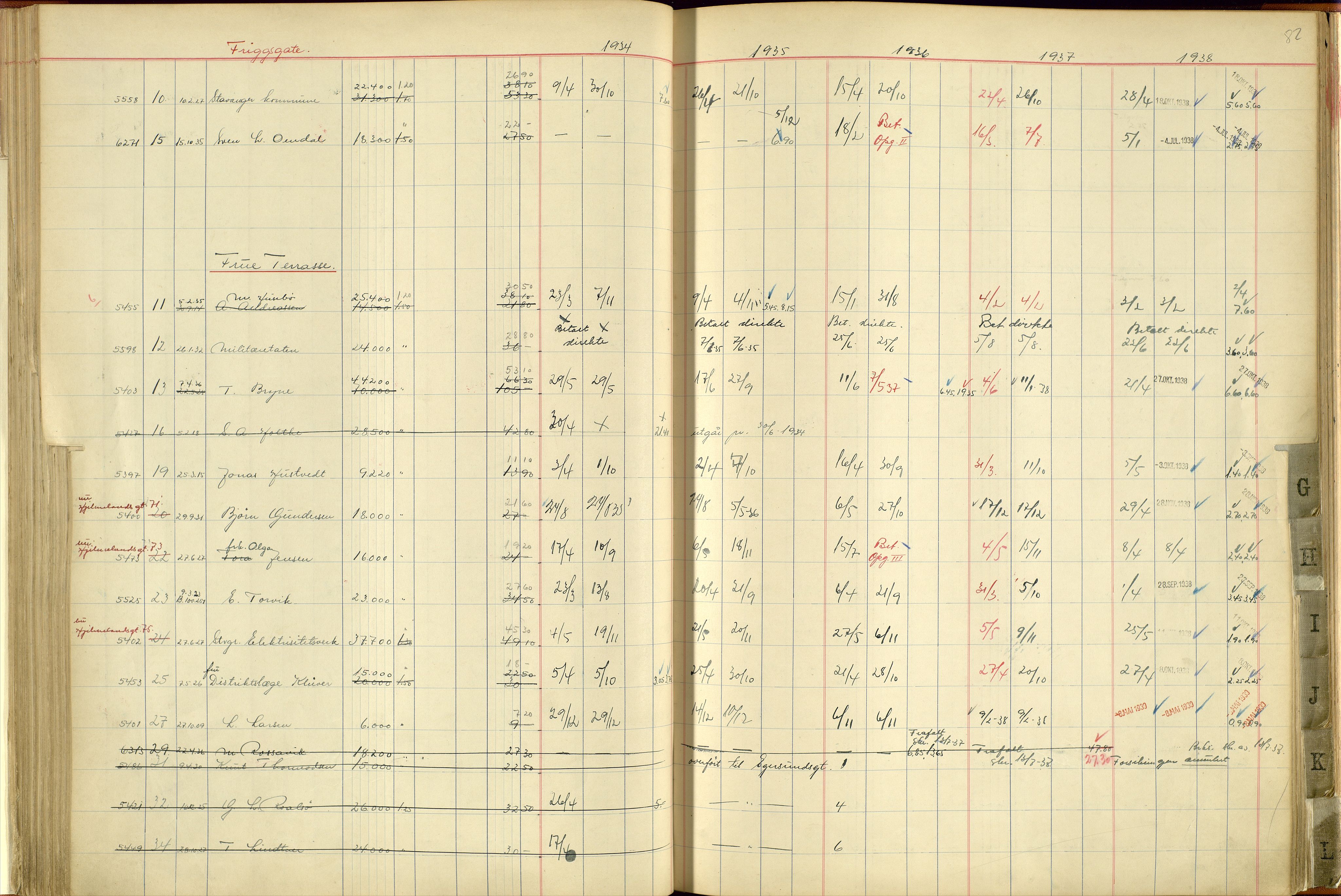 Norges Brannkasse Stavanger, SAST/A-102143/F/Fc/L0004: Brannkontingentprotokoll A-L, 1934-1938, p. 81b-82a