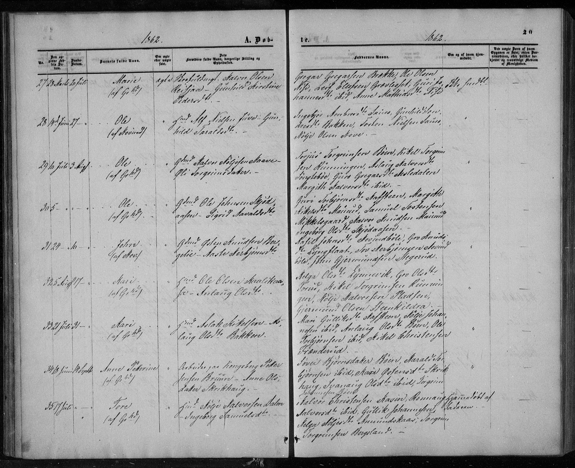 Gransherad kirkebøker, SAKO/A-267/F/Fa/L0003: Parish register (official) no. I 3, 1859-1870, p. 20