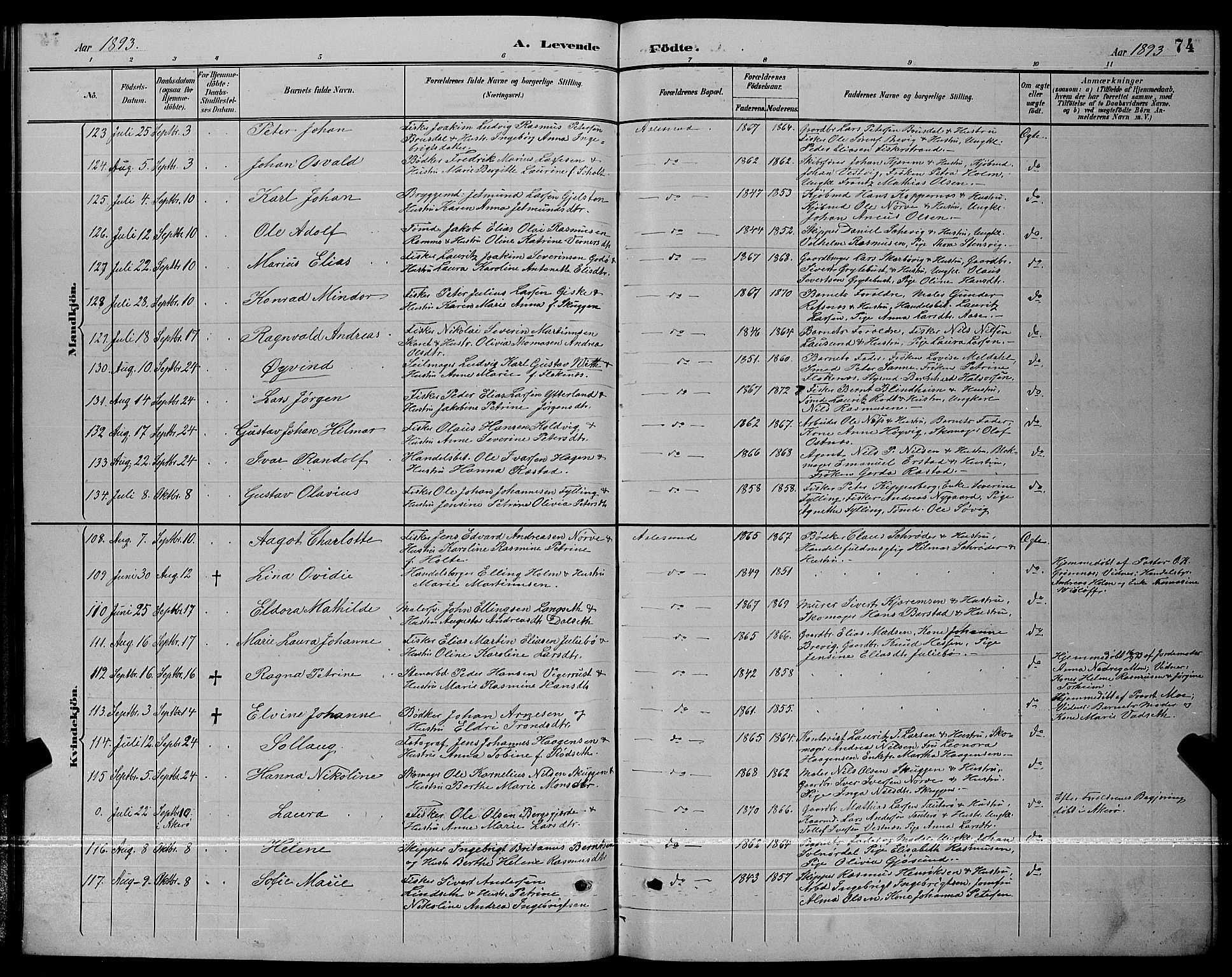 Ministerialprotokoller, klokkerbøker og fødselsregistre - Møre og Romsdal, AV/SAT-A-1454/529/L0467: Parish register (copy) no. 529C04, 1889-1897, p. 74