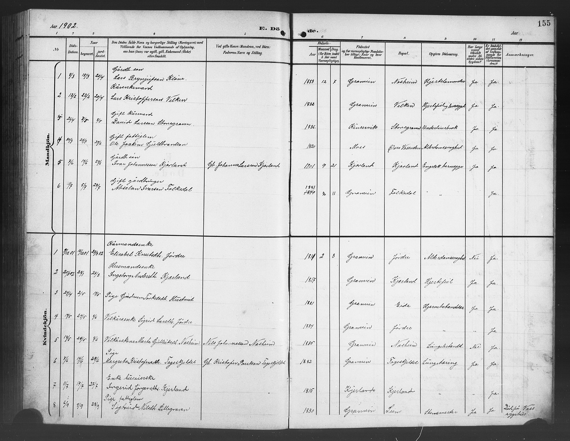 Ulvik sokneprestembete, AV/SAB-A-78801/H/Hab: Parish register (copy) no. B 4, 1902-1923, p. 155