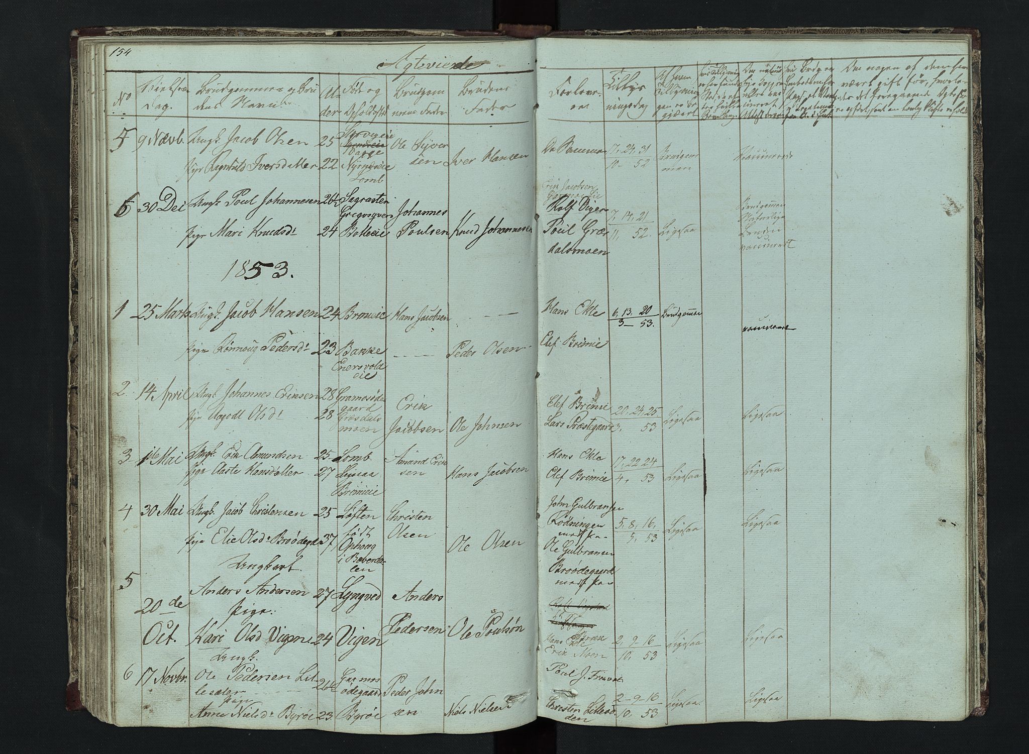 Lom prestekontor, SAH/PREST-070/L/L0014: Parish register (copy) no. 14, 1845-1876, p. 154-155