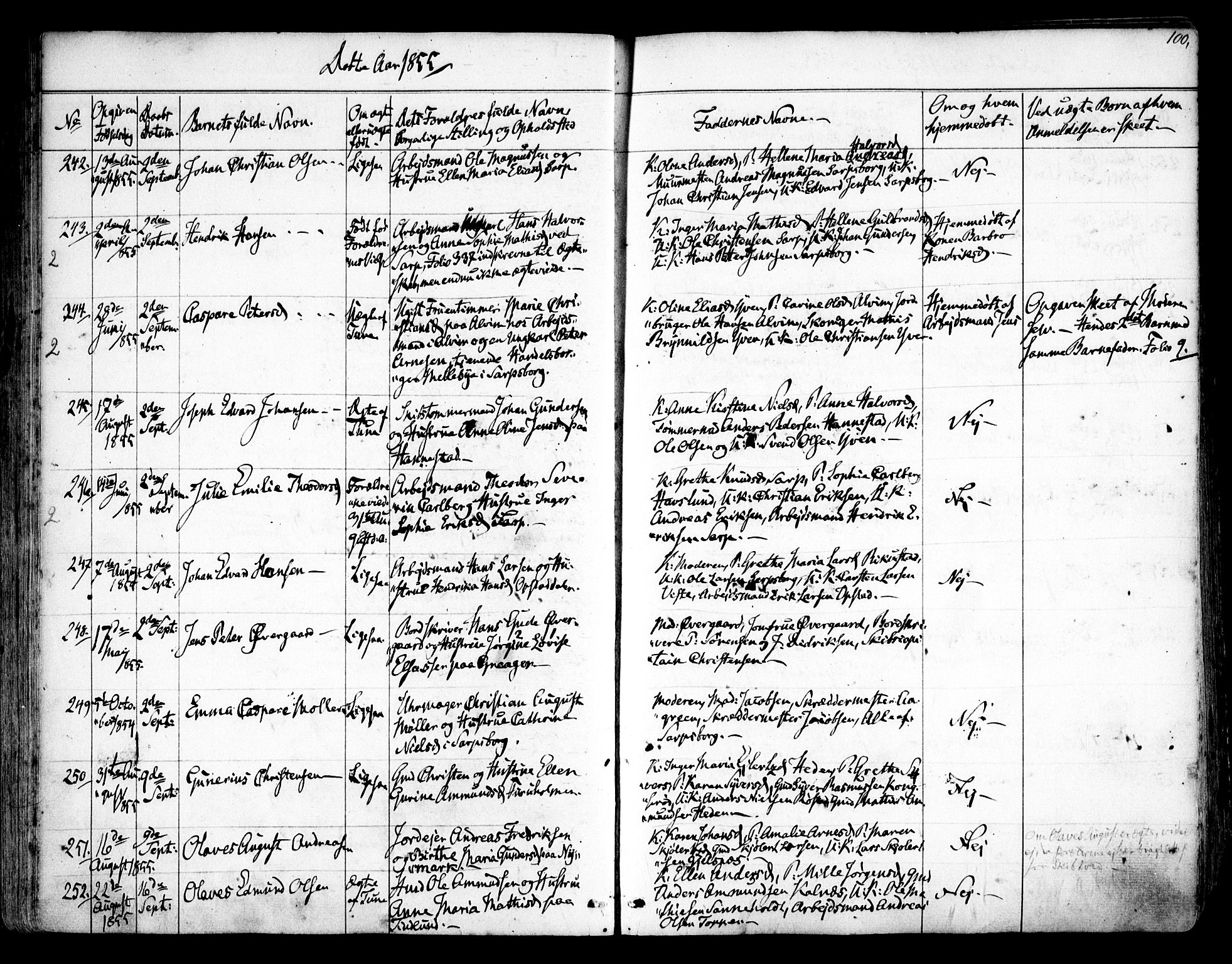 Tune prestekontor Kirkebøker, AV/SAO-A-2007/F/Fa/L0011: Parish register (official) no. 11, 1852-1856, p. 100