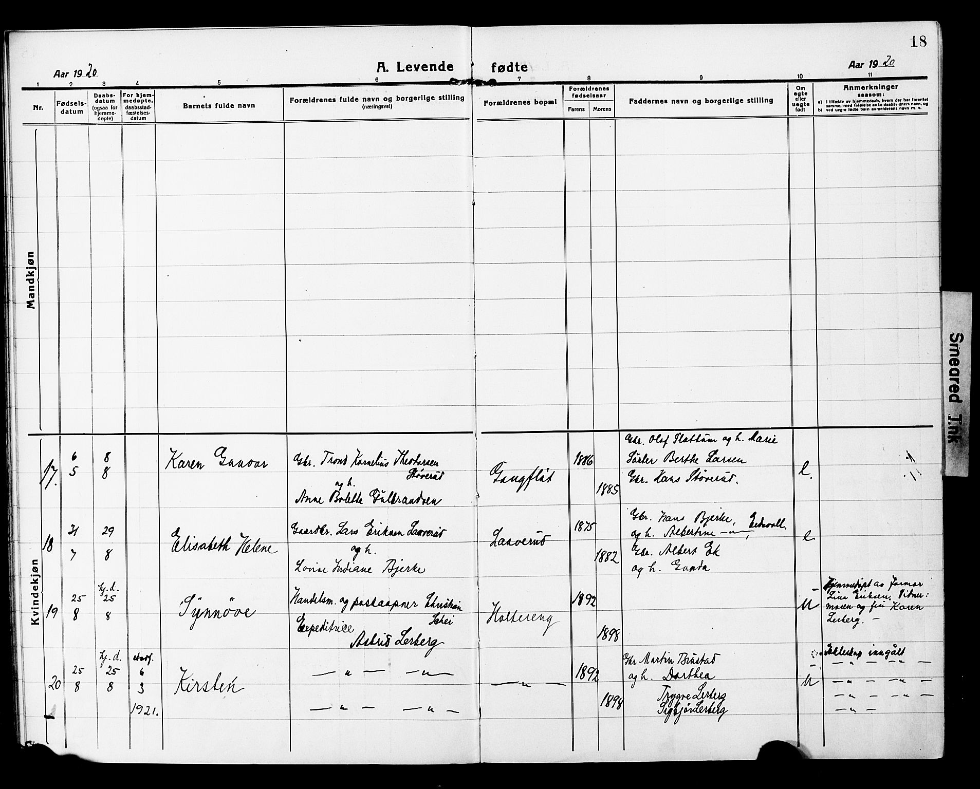 Nannestad prestekontor Kirkebøker, AV/SAO-A-10414a/G/Gb/L0002: Parish register (copy) no. II 2, 1918-1929, p. 18