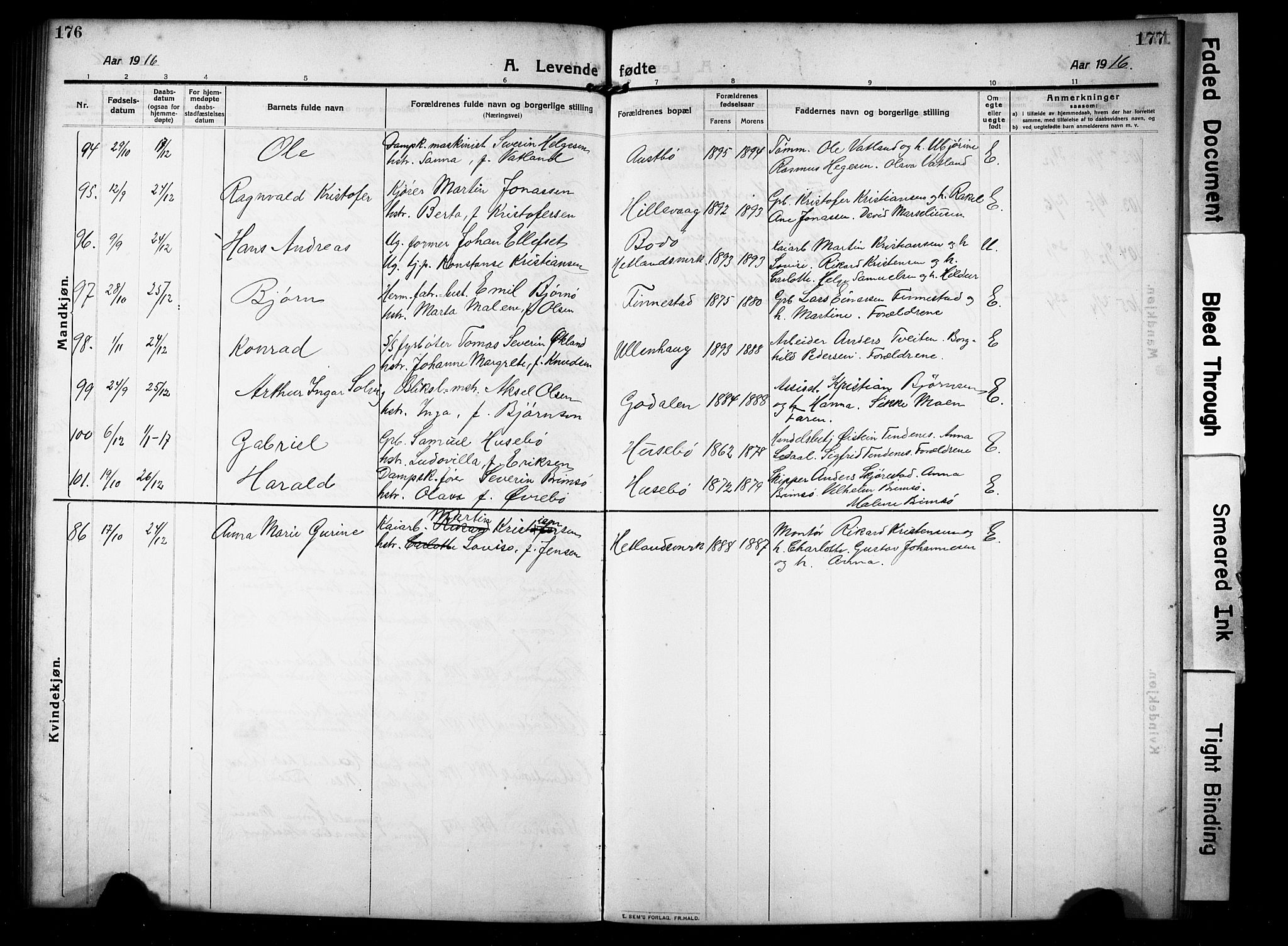 Hetland sokneprestkontor, SAST/A-101826/30/30BB/L0008: Parish register (copy) no. B 8, 1910-1921, p. 176-177