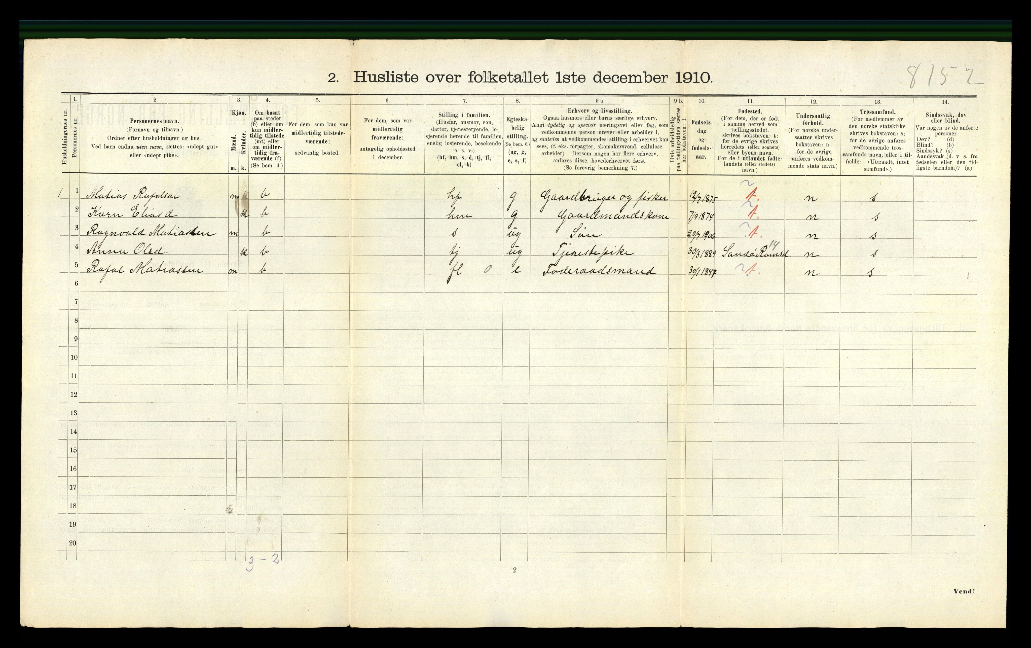 RA, 1910 census for Haram, 1910, p. 38