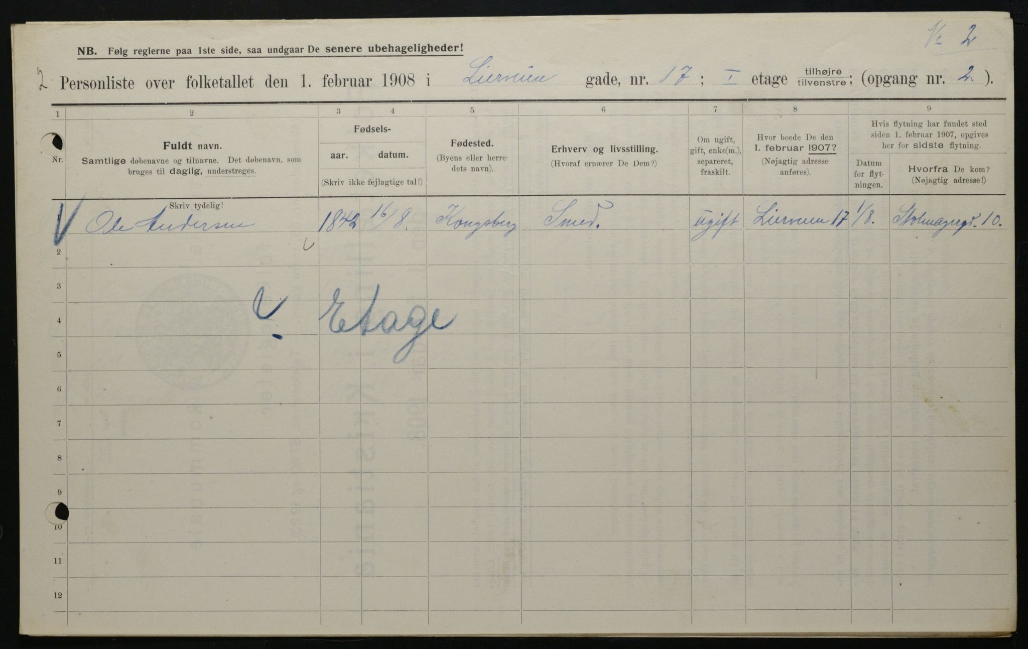 OBA, Municipal Census 1908 for Kristiania, 1908, p. 51617