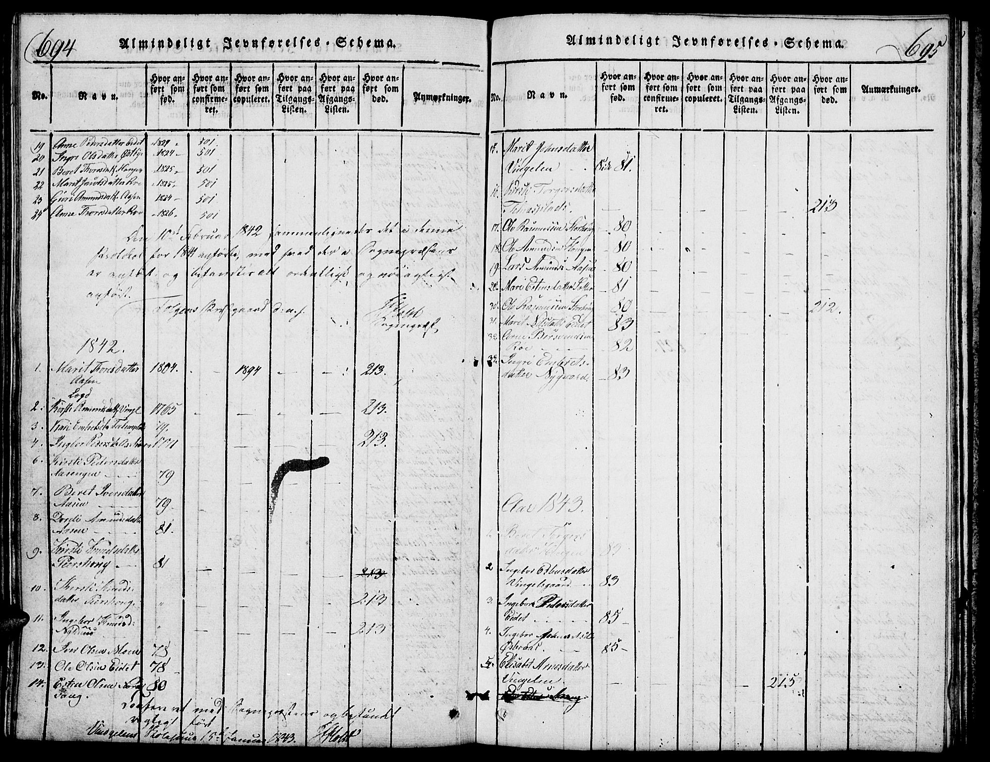 Tolga prestekontor, SAH/PREST-062/L/L0003: Parish register (copy) no. 3, 1815-1862, p. 694-695