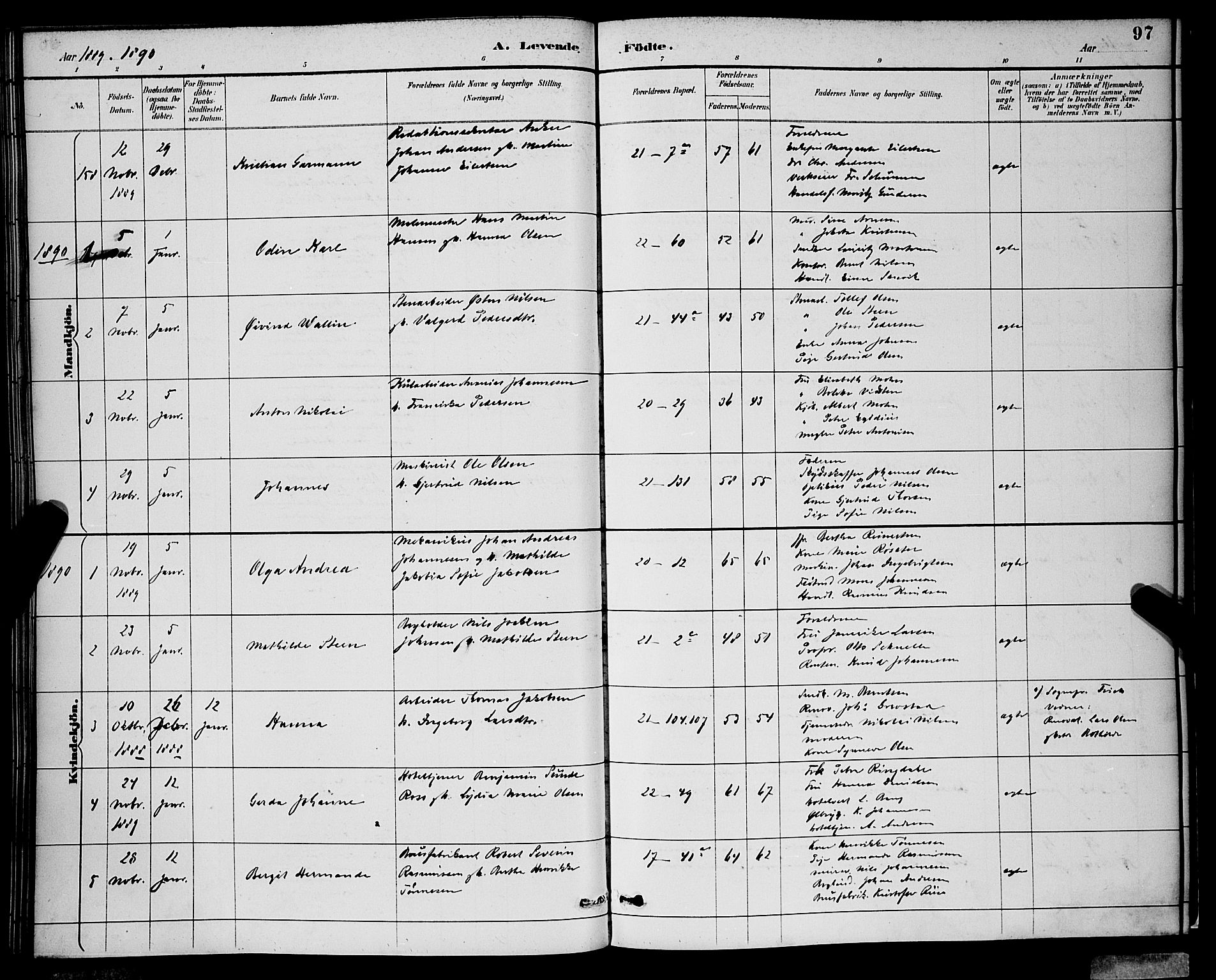 Korskirken sokneprestembete, AV/SAB-A-76101/H/Hab: Parish register (copy) no. B 9, 1887-1896, p. 97