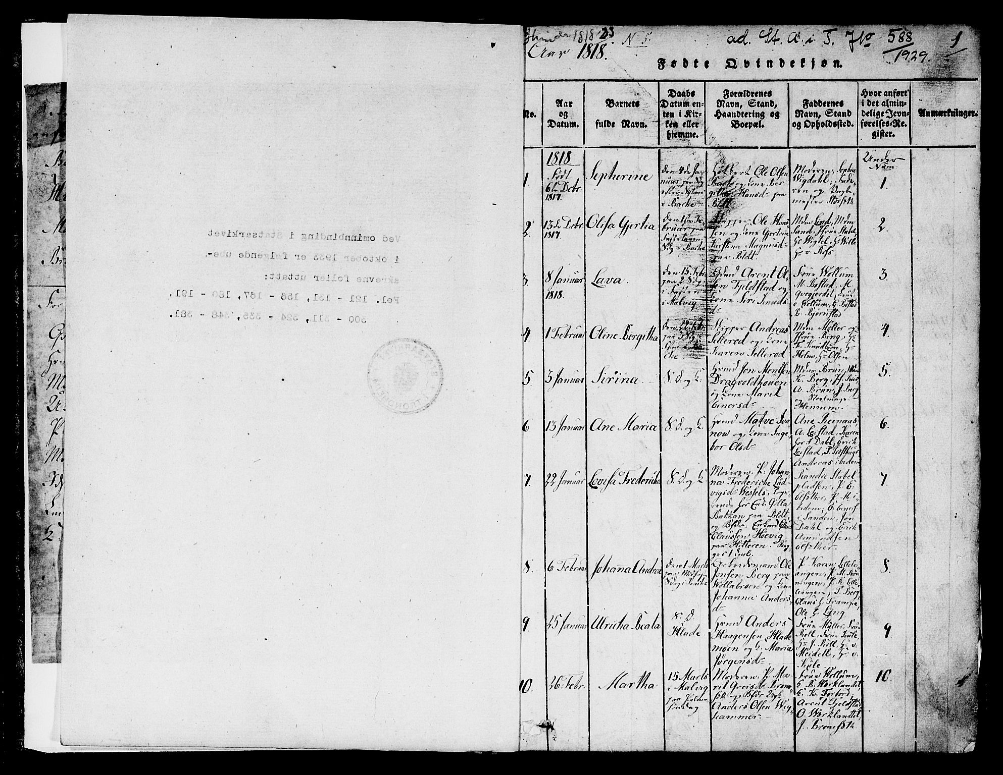 Ministerialprotokoller, klokkerbøker og fødselsregistre - Sør-Trøndelag, SAT/A-1456/606/L0283: Parish register (official) no. 606A03 /1, 1818-1823, p. 1