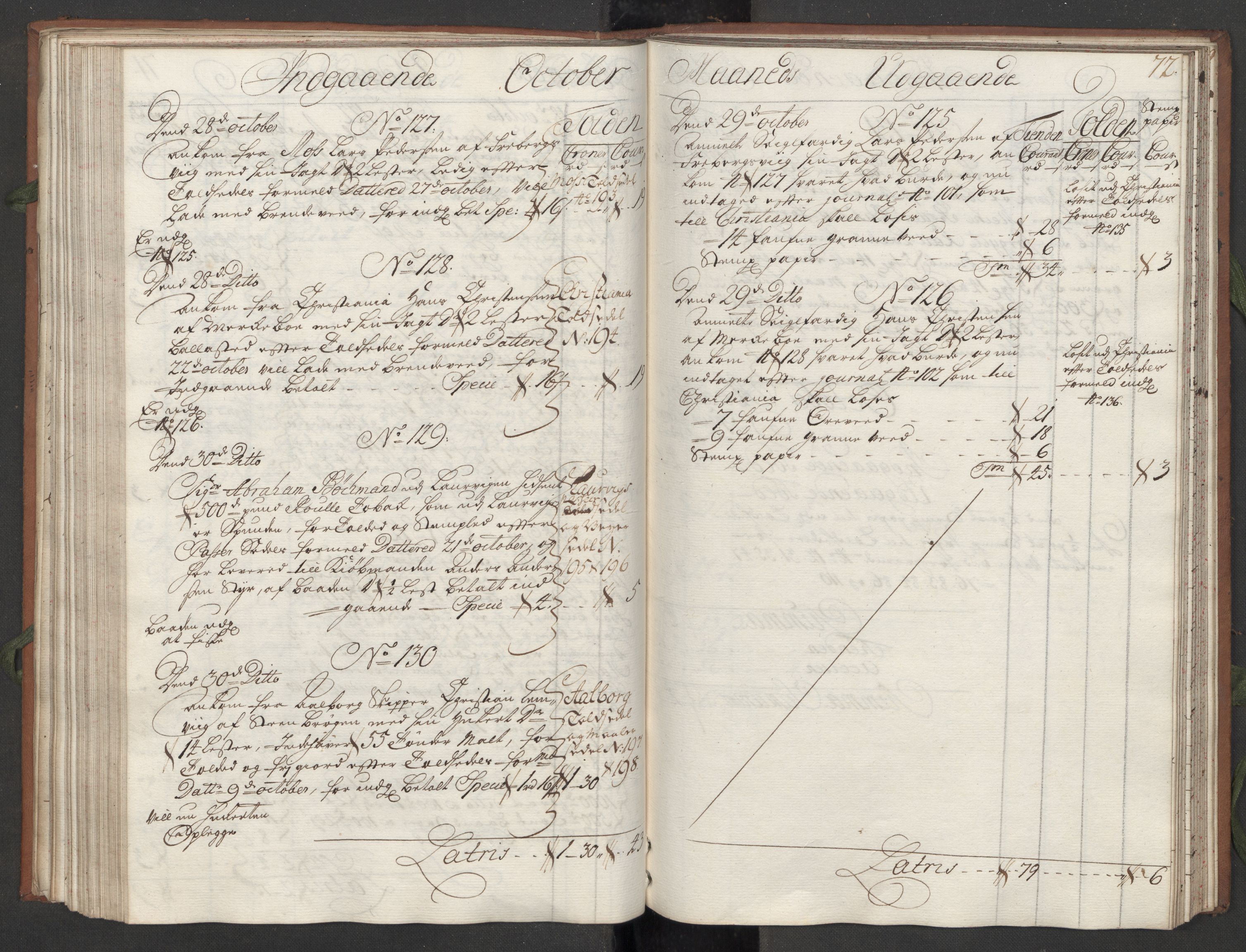 Generaltollkammeret, tollregnskaper, AV/RA-EA-5490/R09/L0008/0001: Tollregnskaper Holmestrand / Hovedtollbok, 1733, p. 71b-72a