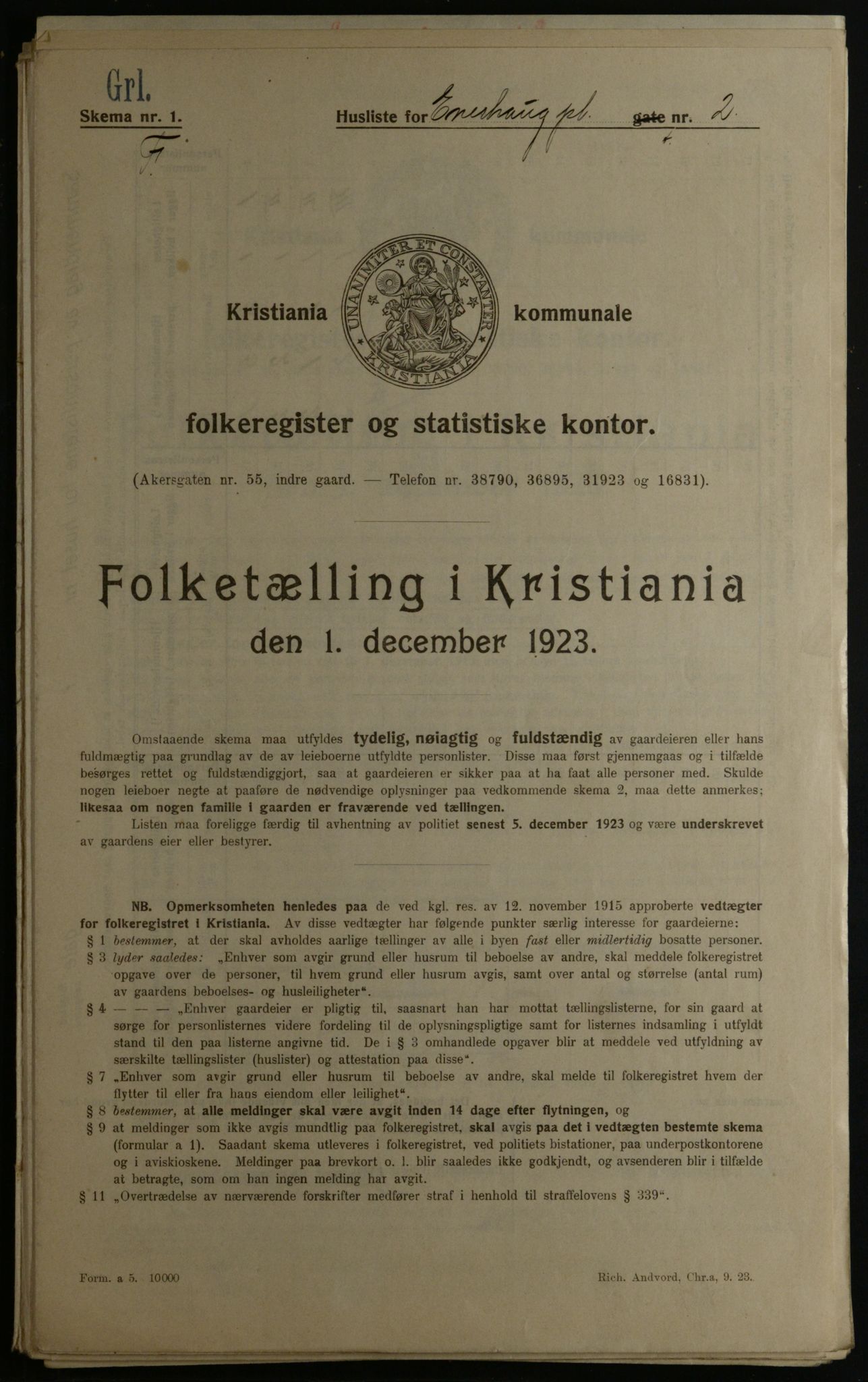 OBA, Municipal Census 1923 for Kristiania, 1923, p. 24174