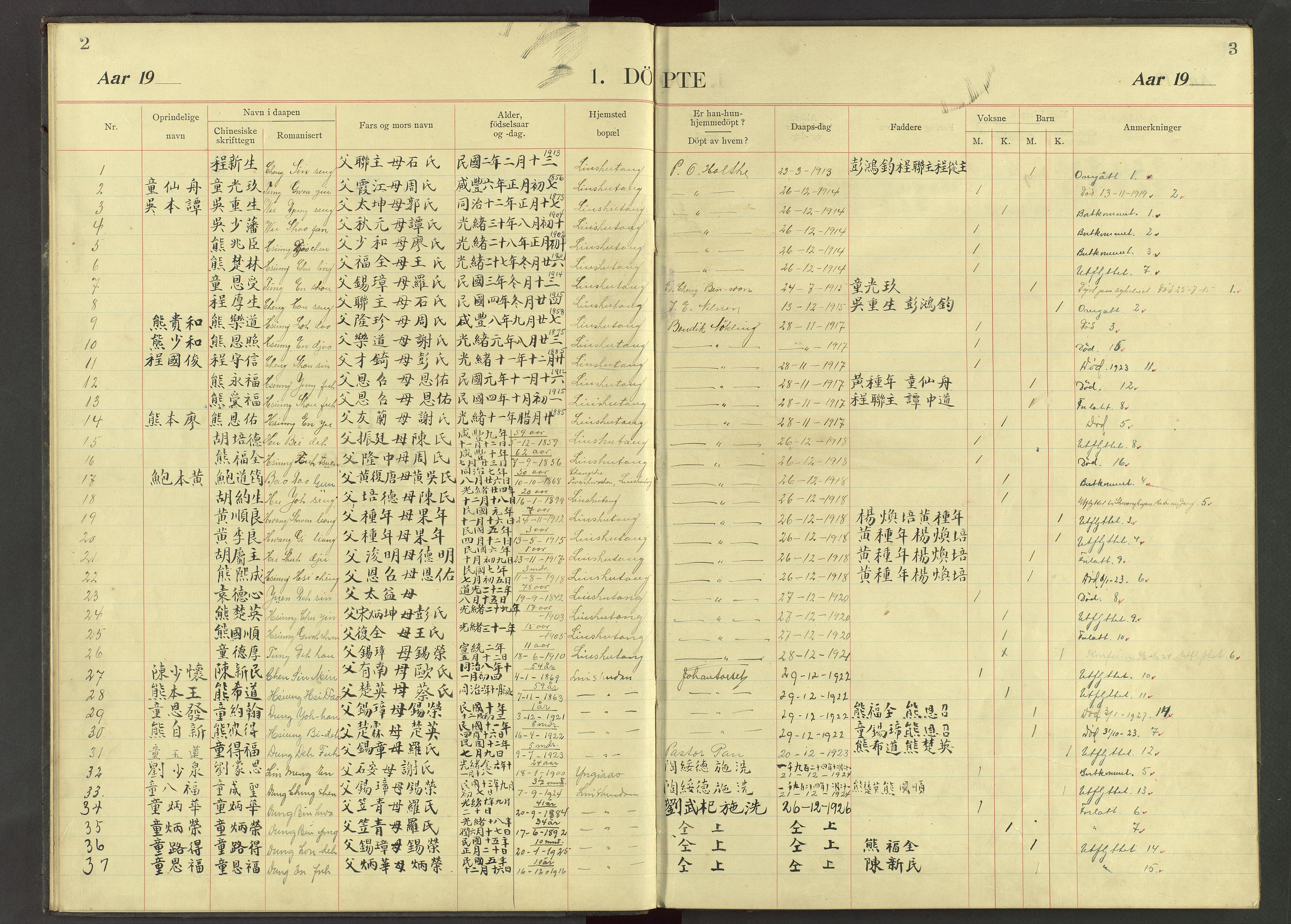 Det Norske Misjonsselskap - utland - Kina (Hunan), VID/MA-A-1065/Dm/L0036: Parish register (official) no. 74, 1913-1926, p. 2-3