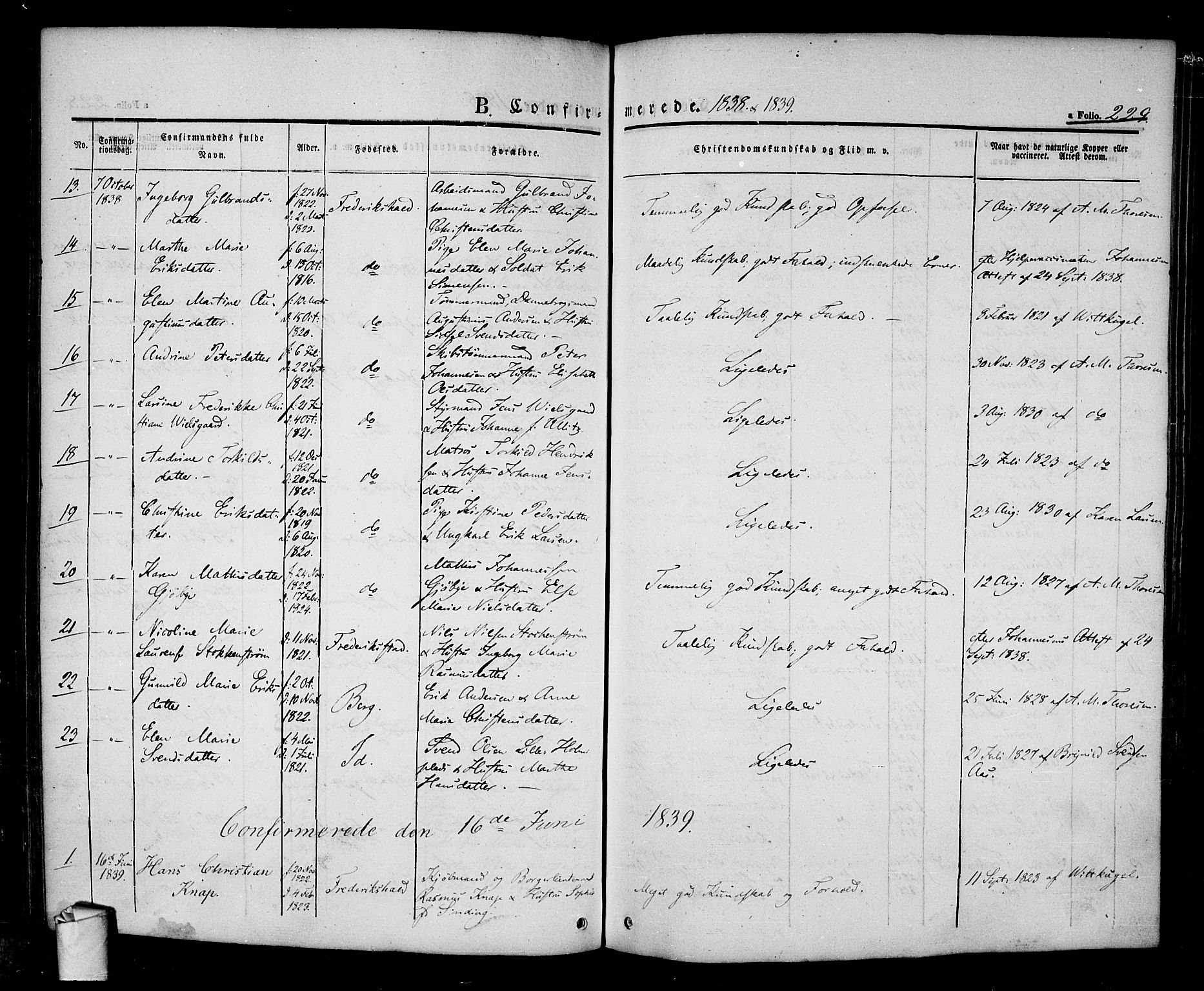 Halden prestekontor Kirkebøker, SAO/A-10909/F/Fa/L0005: Parish register (official) no. I 5, 1834-1845, p. 229