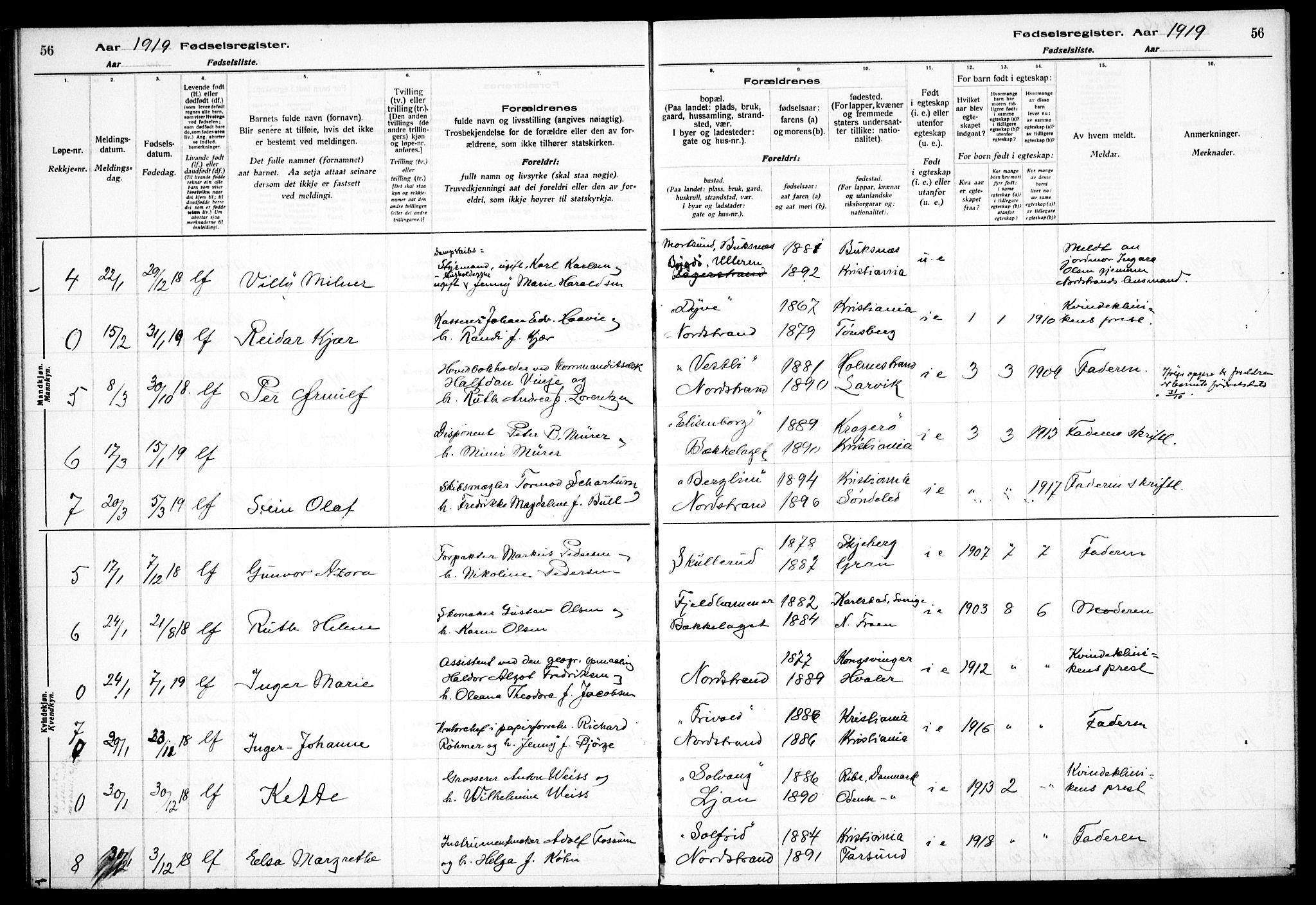 Nordstrand prestekontor Kirkebøker, AV/SAO-A-10362a/J/Ja/L0001: Birth register no. I 1, 1916-1924, p. 56