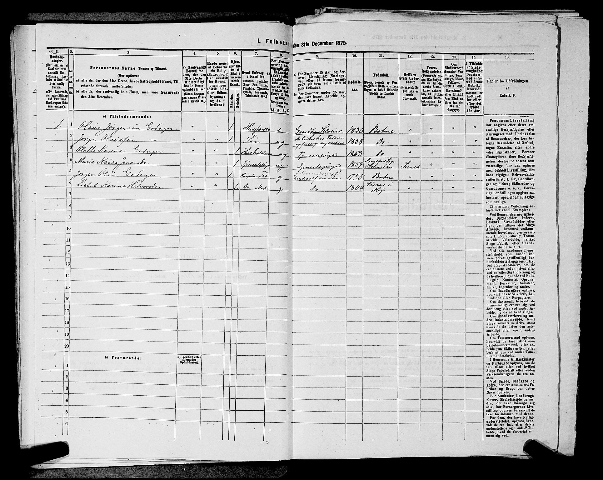 SAKO, 1875 census for 0715P Botne, 1875, p. 629