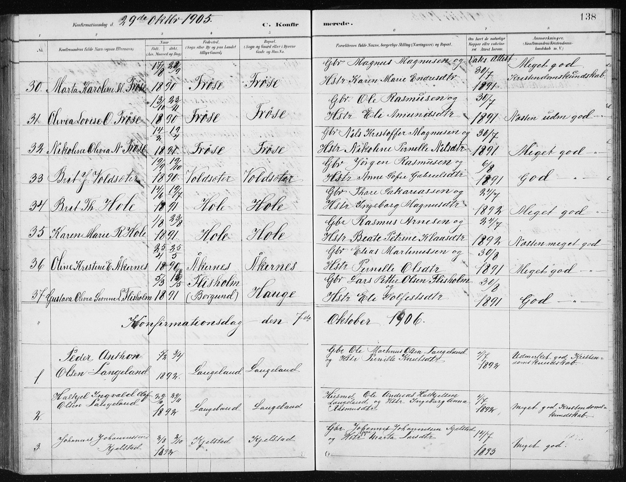 Ministerialprotokoller, klokkerbøker og fødselsregistre - Møre og Romsdal, SAT/A-1454/517/L0230: Parish register (copy) no. 517C03, 1879-1912, p. 138