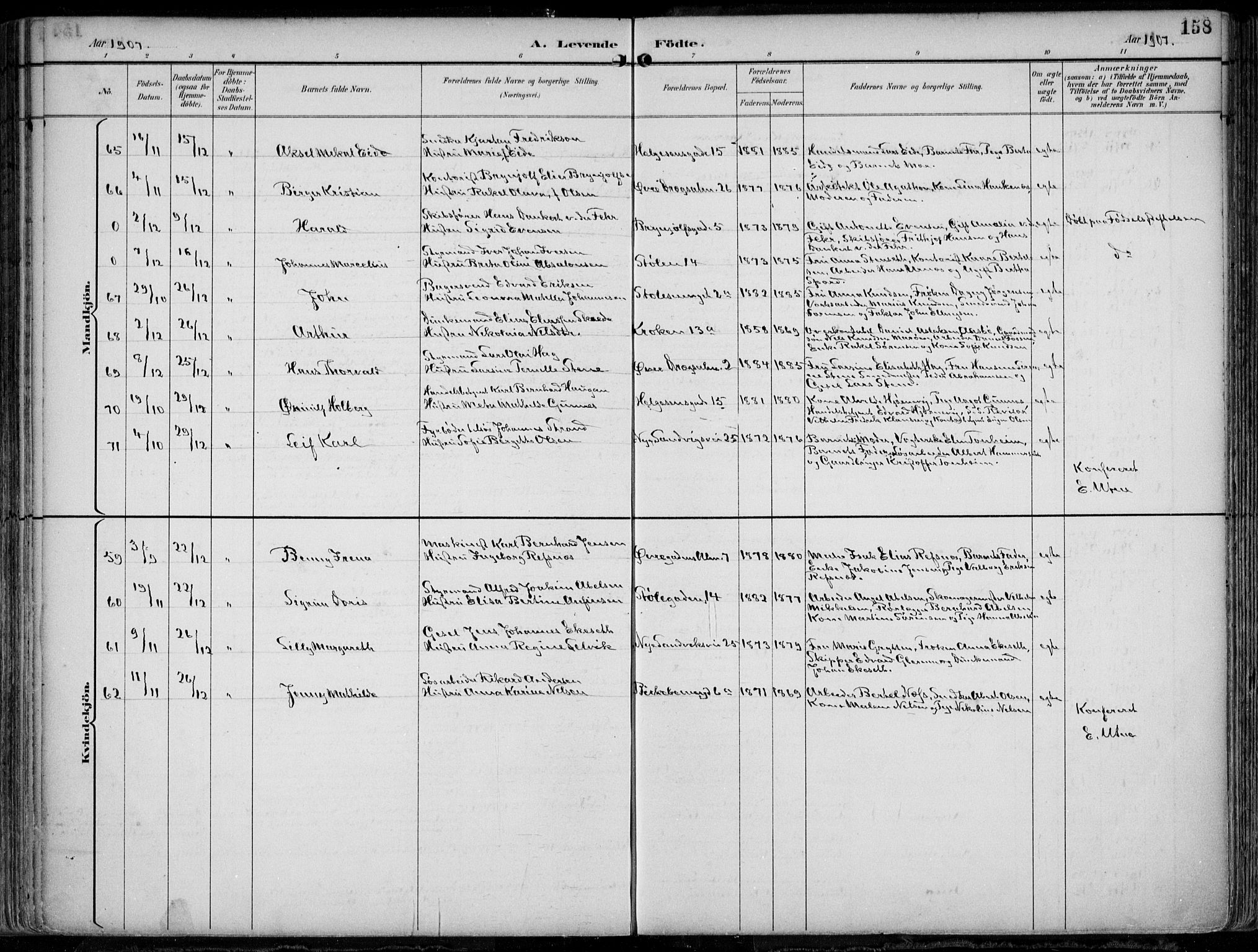 Mariakirken Sokneprestembete, AV/SAB-A-76901/H/Hab/L0005: Parish register (copy) no. A 5, 1893-1913, p. 158