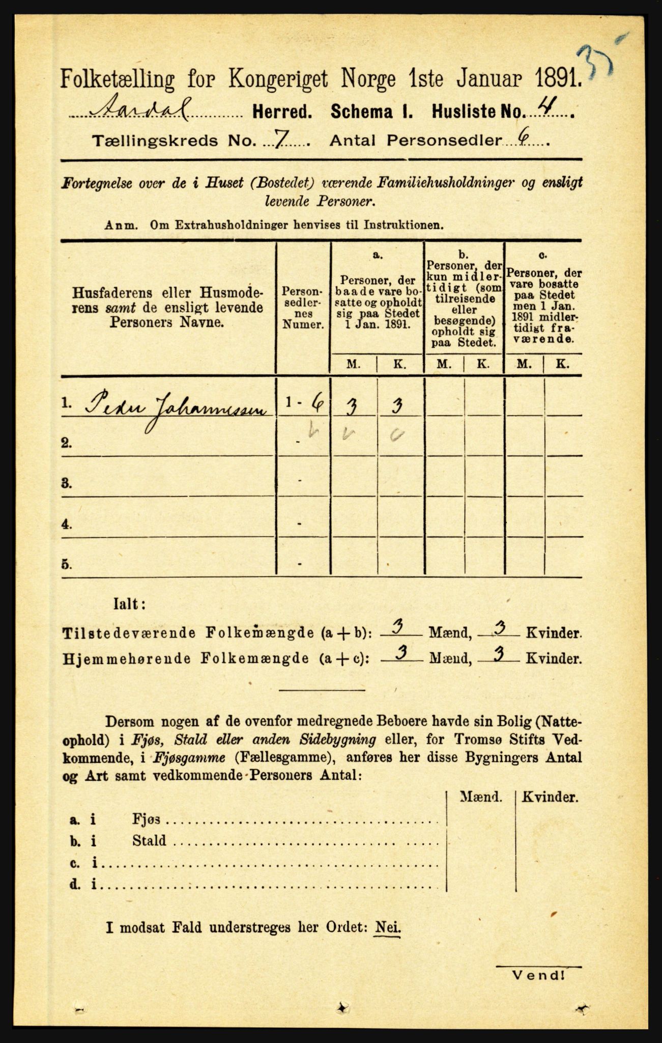 RA, 1891 census for 1424 Årdal, 1891, p. 1437