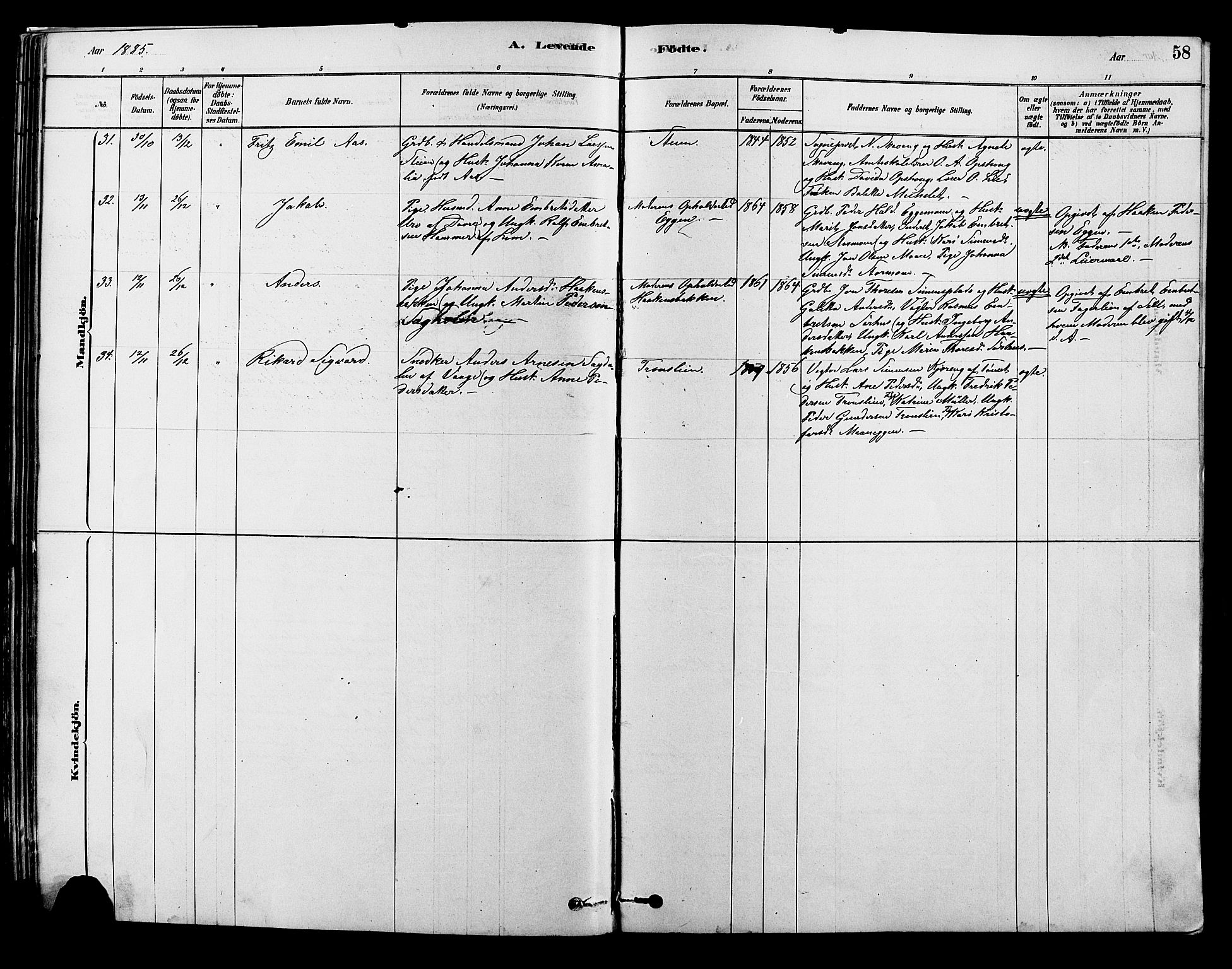 Alvdal prestekontor, SAH/PREST-060/H/Ha/Hab/L0003: Parish register (copy) no. 3, 1878-1907, p. 58