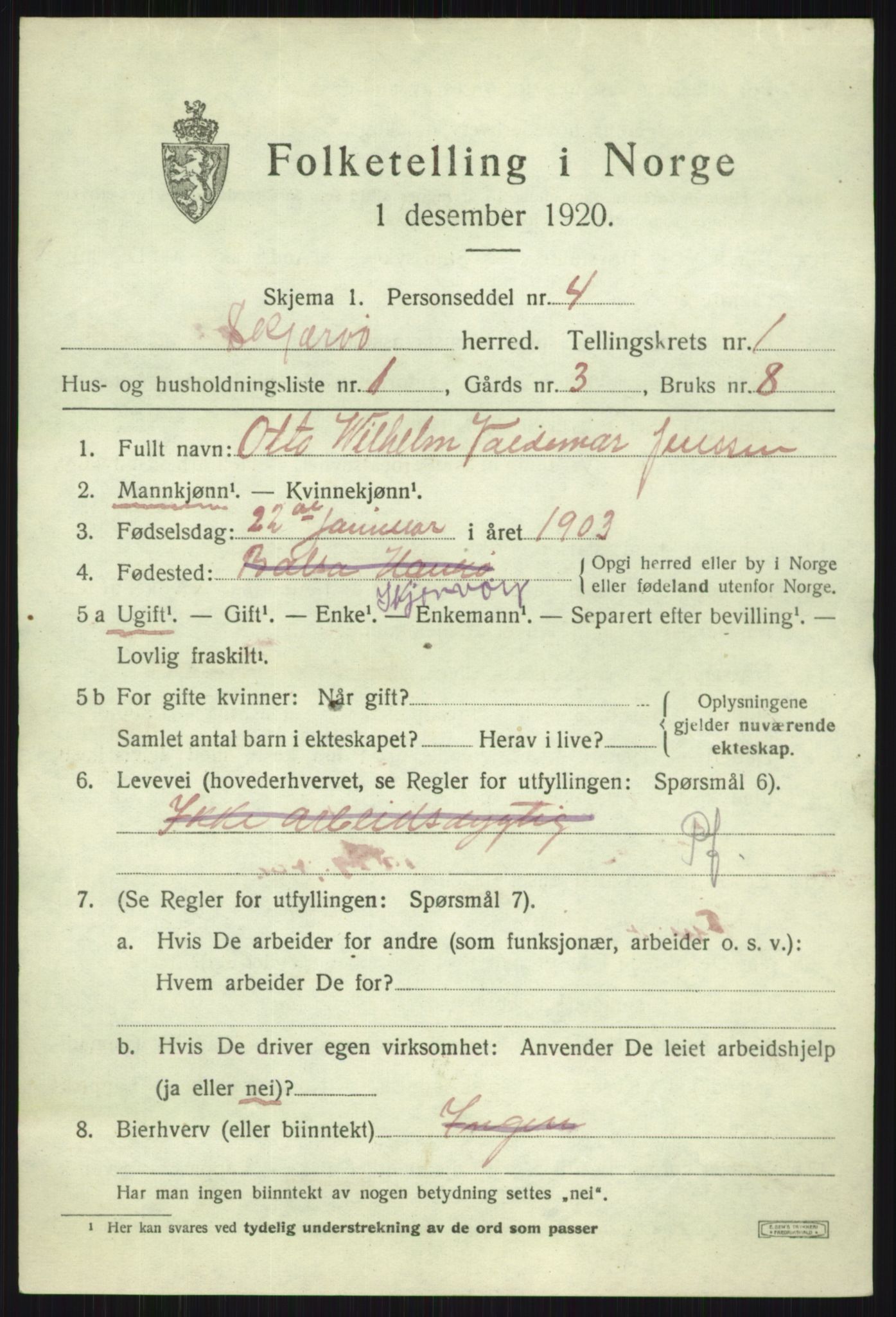 SATØ, 1920 census for Skjervøy, 1920, p. 1209