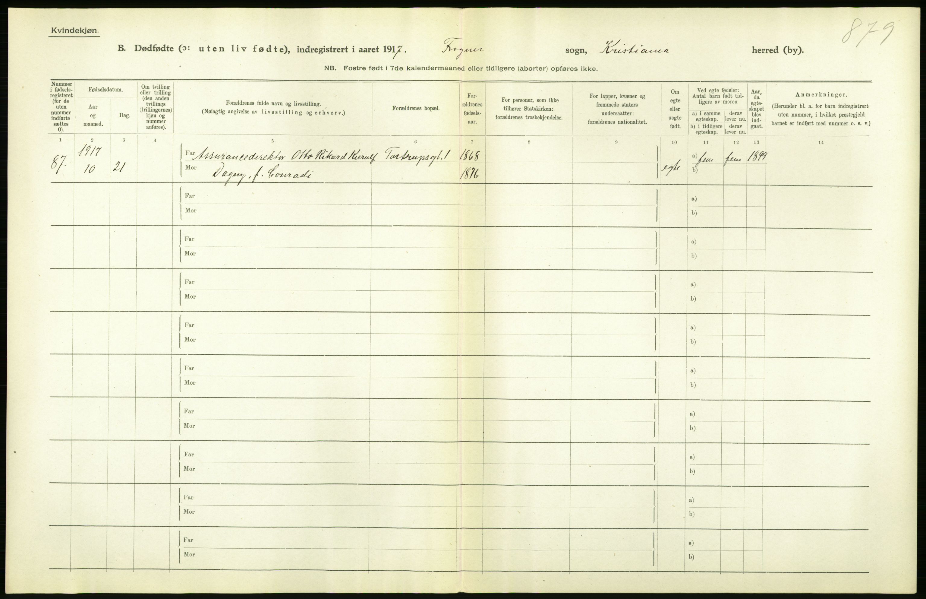 Statistisk sentralbyrå, Sosiodemografiske emner, Befolkning, RA/S-2228/D/Df/Dfb/Dfbg/L0011: Kristiania: Døde, dødfødte., 1917, p. 598