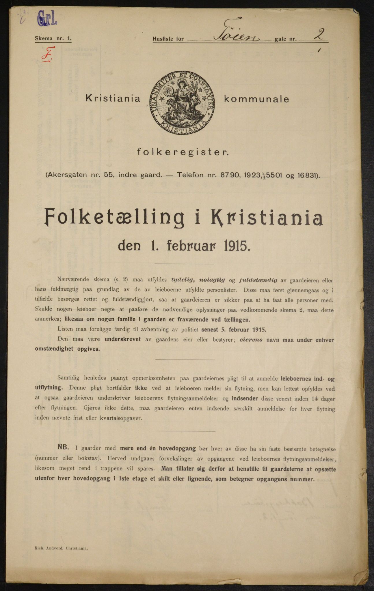 OBA, Municipal Census 1915 for Kristiania, 1915, p. 117696