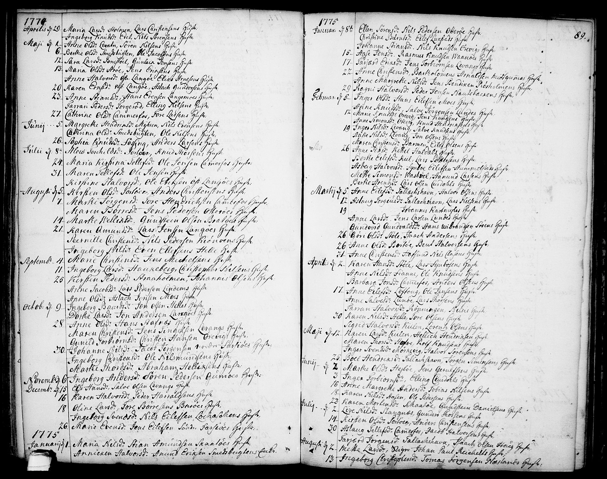 Sannidal kirkebøker, SAKO/A-296/F/Fa/L0002: Parish register (official) no. 2, 1767-1802, p. 89