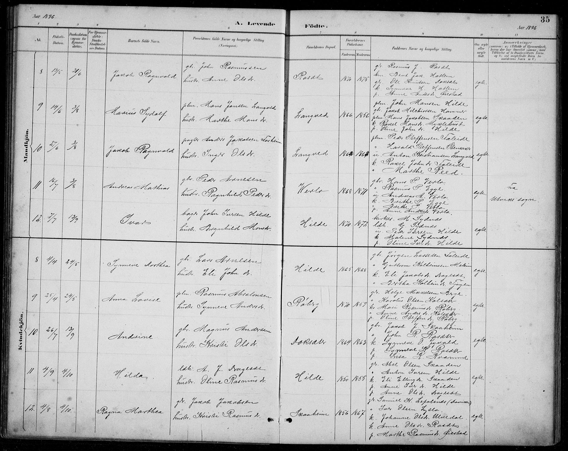 Innvik sokneprestembete, AV/SAB-A-80501: Parish register (copy) no. A 3, 1886-1912, p. 35