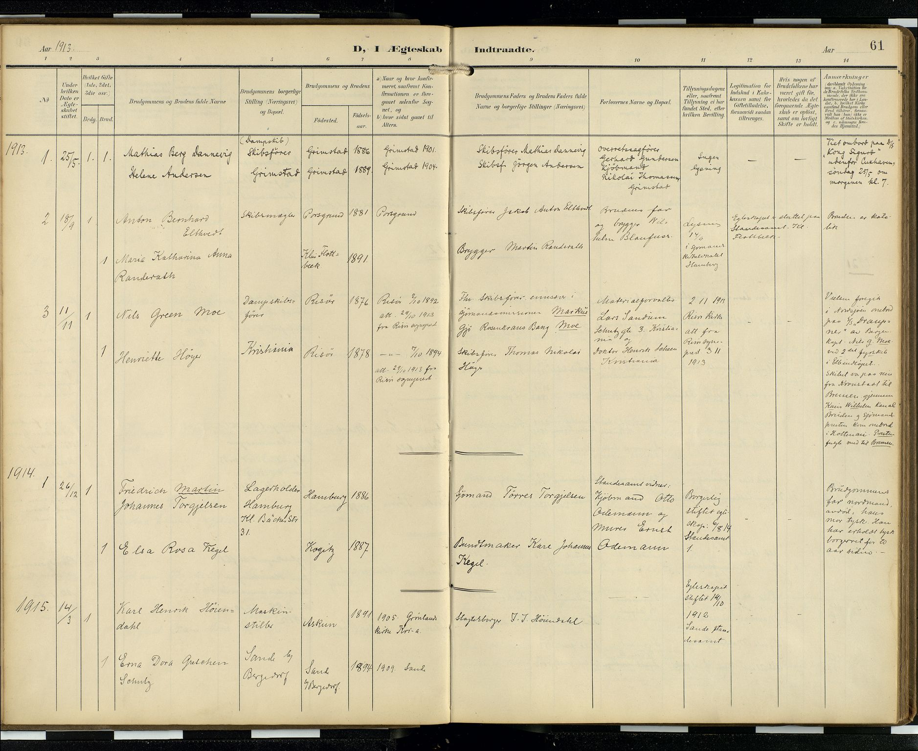 Den norske sjømannsmisjon i utlandet/Hamburg, AV/SAB-SAB/PA-0107/H/Ha/L0001: Parish register (official) no. A 1, 1907-1951, p. 60b-61a