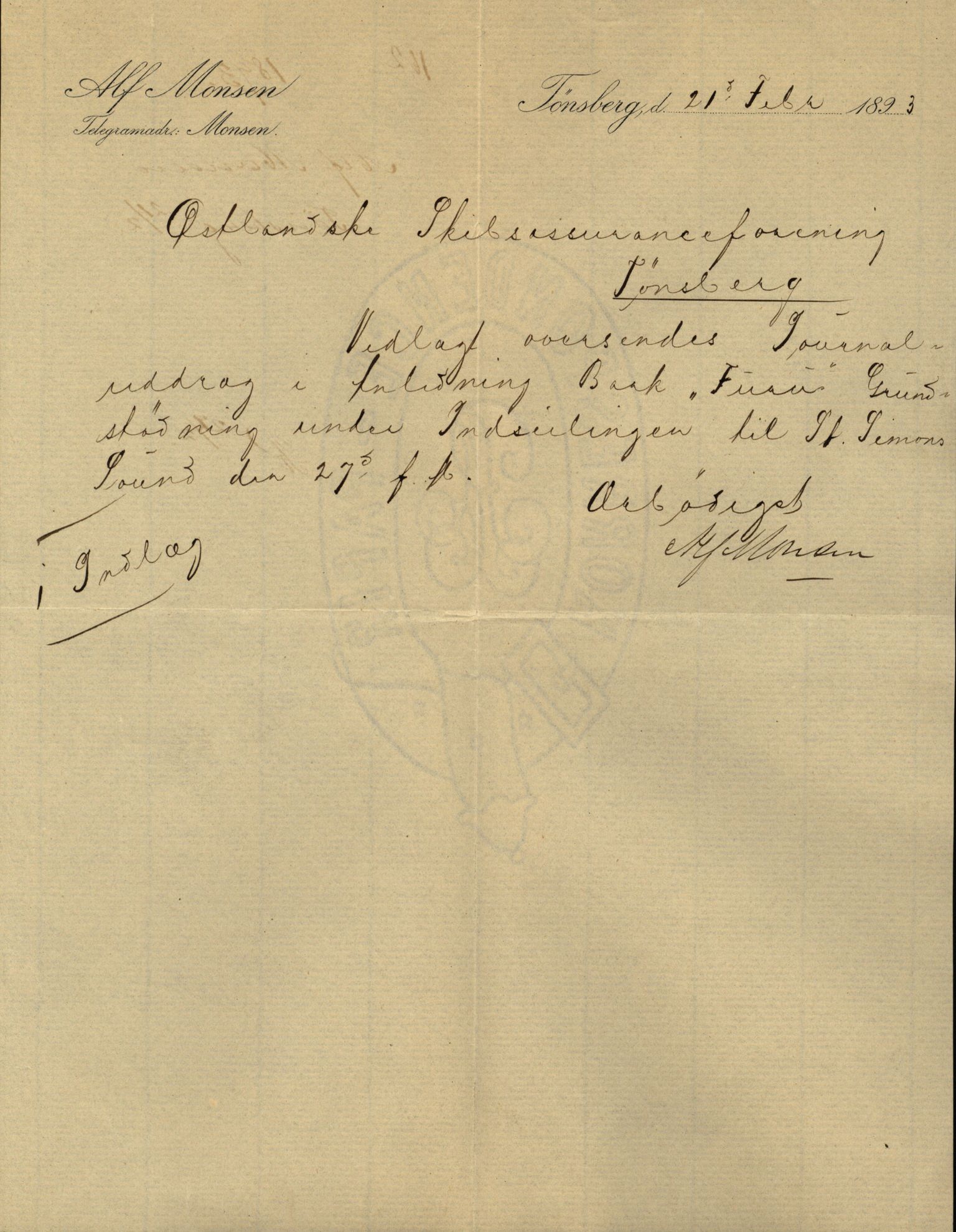 Pa 63 - Østlandske skibsassuranceforening, VEMU/A-1079/G/Ga/L0030/0007: Havaridokumenter / Furu, Magnhild, Magnolia, Havfruen, Tichborne, 1893, p. 4