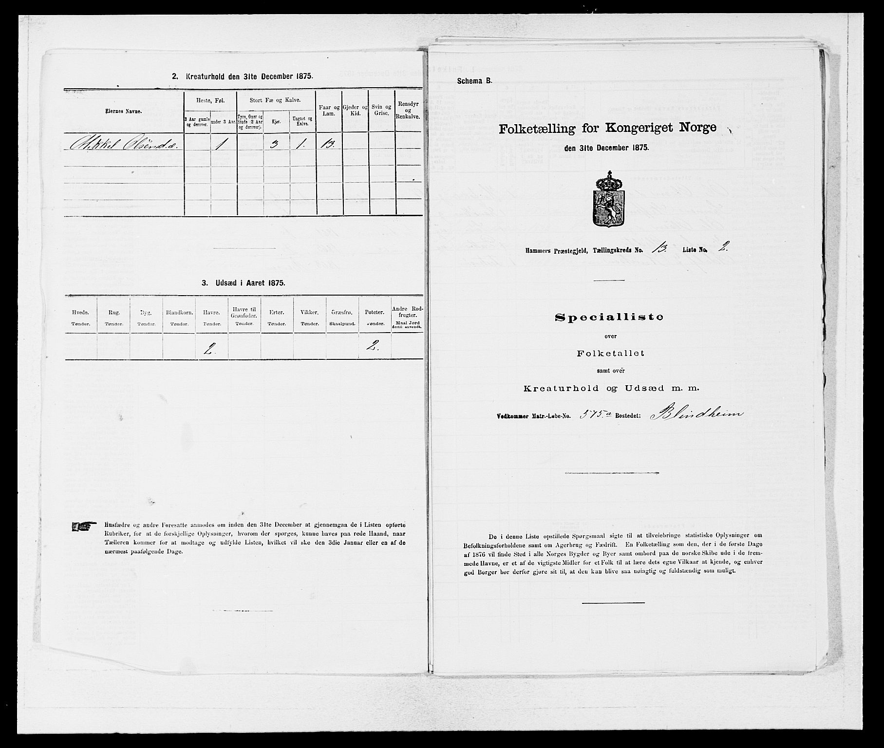 SAB, 1875 census for 1254P Hamre, 1875, p. 1702