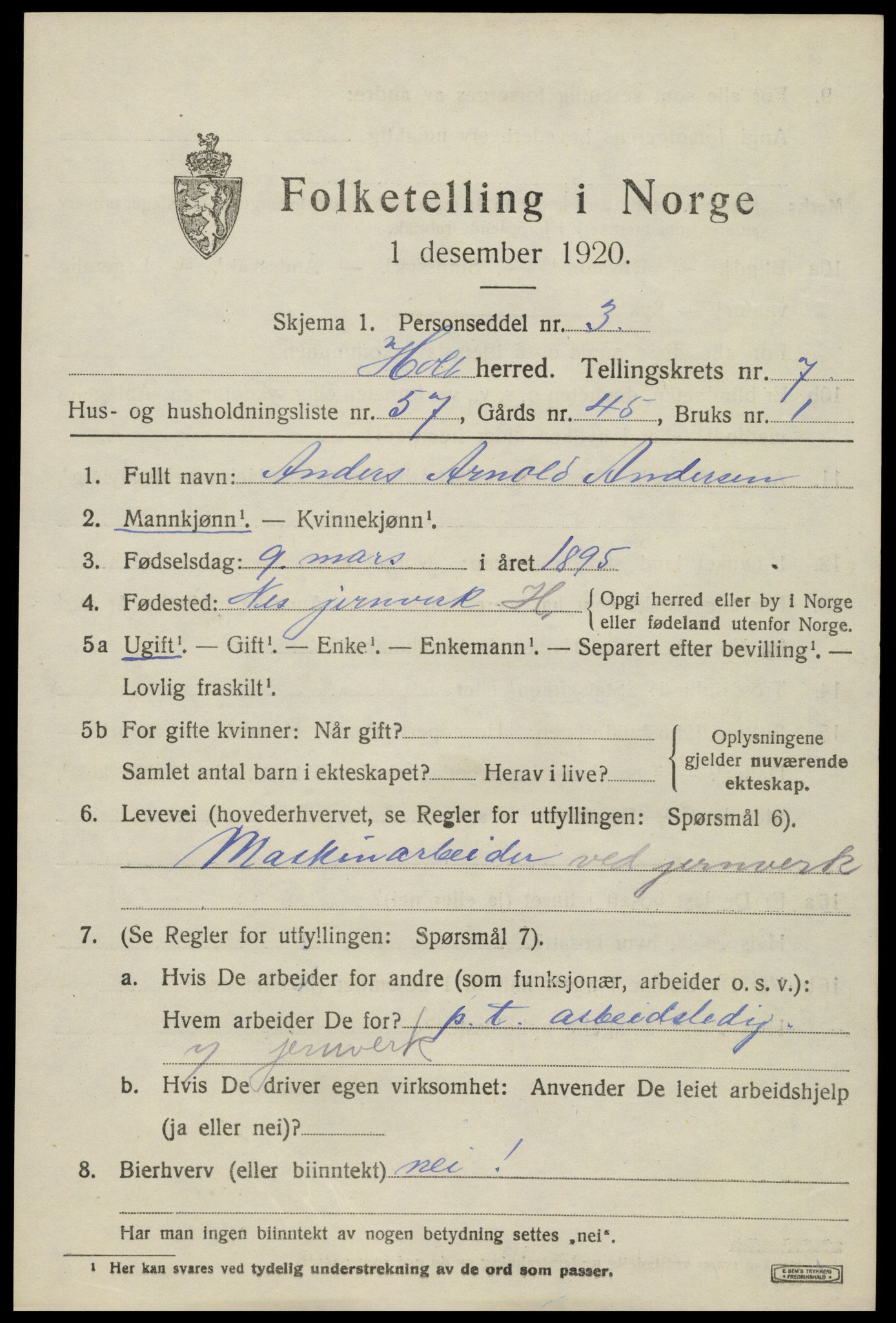 SAK, 1920 census for Holt, 1920, p. 4858