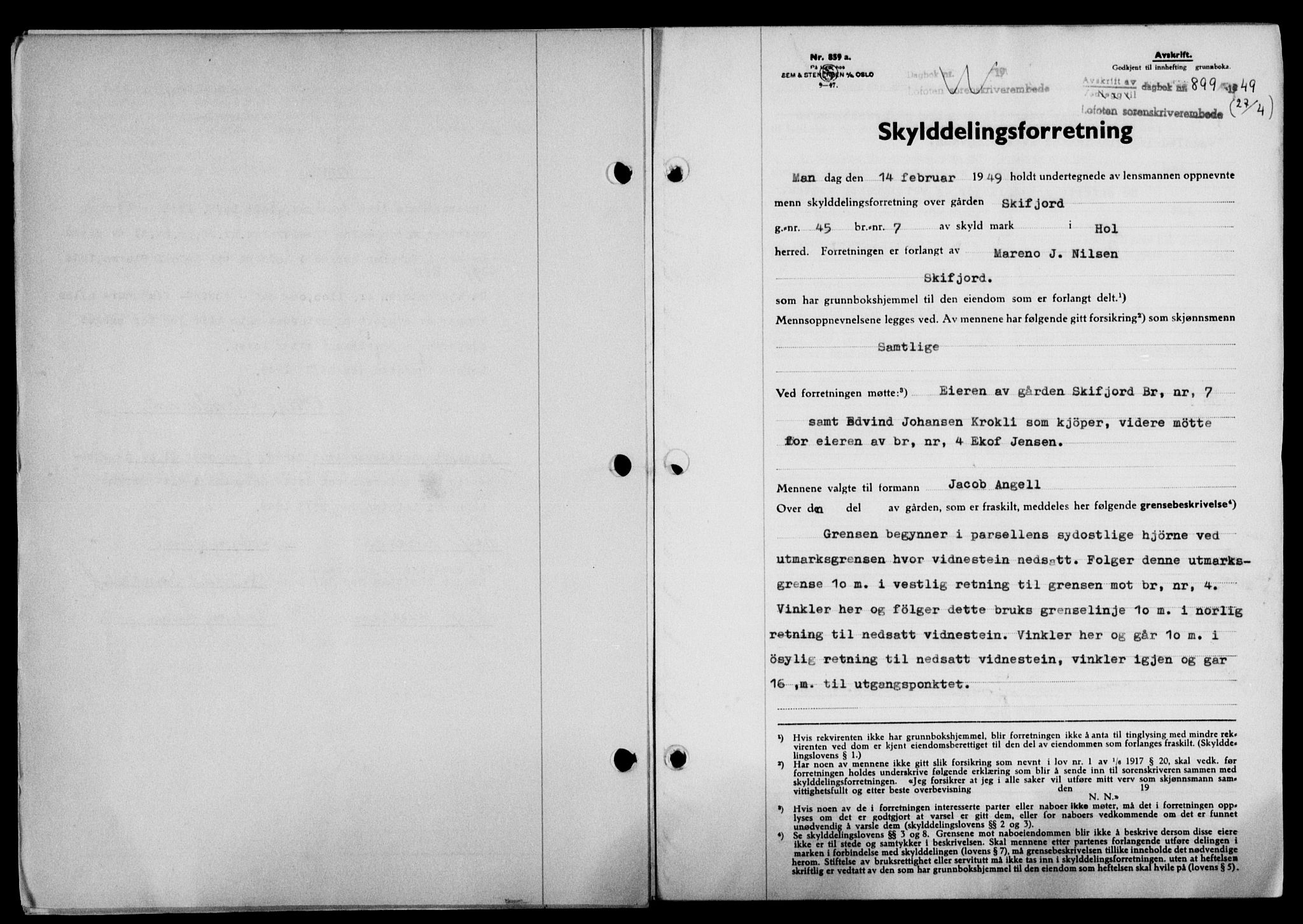 Lofoten sorenskriveri, SAT/A-0017/1/2/2C/L0020a: Mortgage book no. 20a, 1948-1949, Diary no: : 899/1949