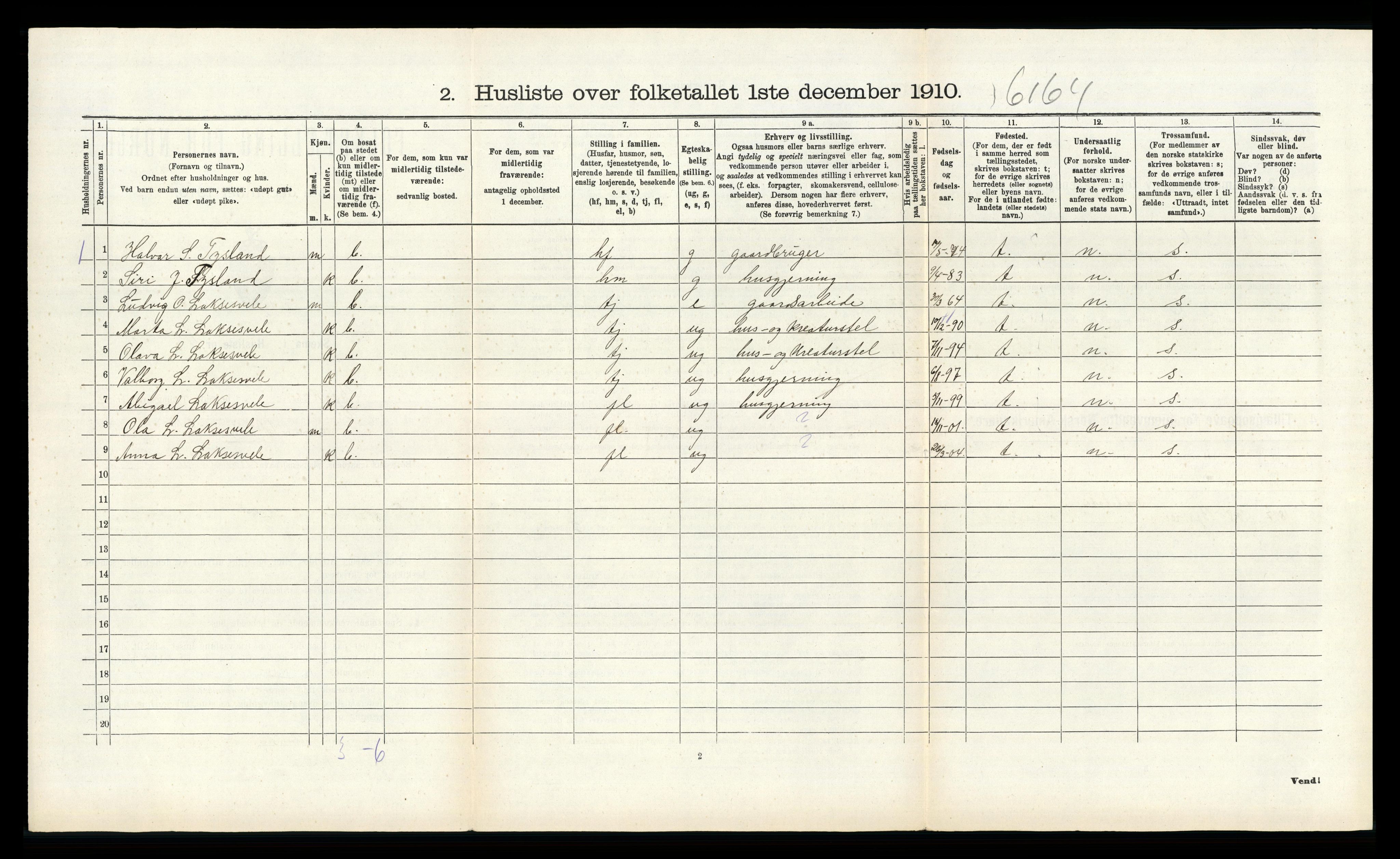 RA, 1910 census for Bjerkreim, 1910, p. 79